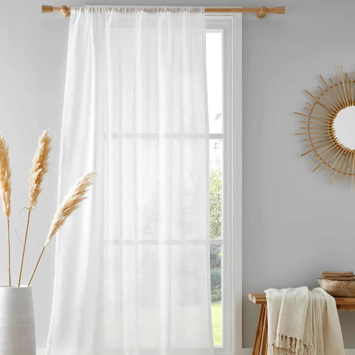 Single Voile Panel with Slot Top - White, Polyester product