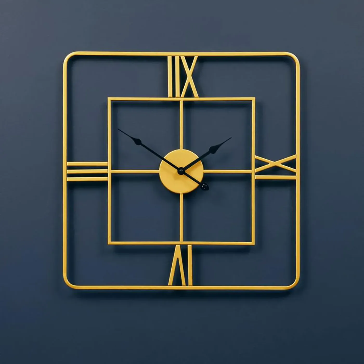 Square Wall Clock with Roman Numerals - Gold product