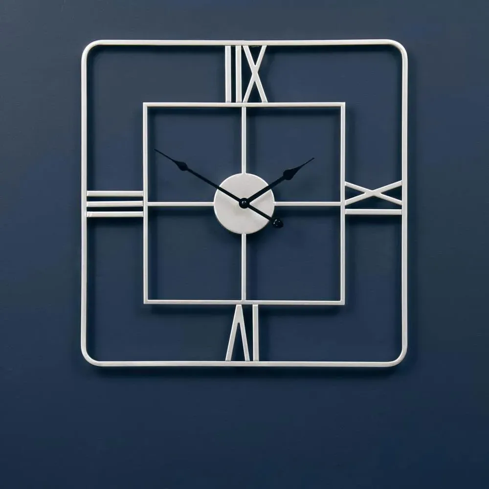 Square Wall Clock Double Frame - Silver, Metal product