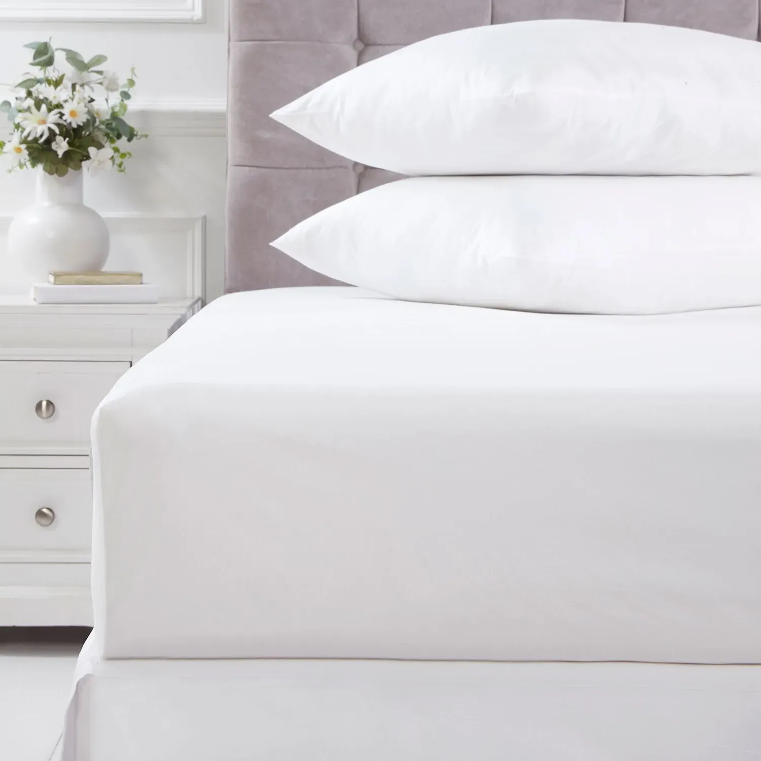 King Deep Fitted Sheet 180TC - White, Cotton