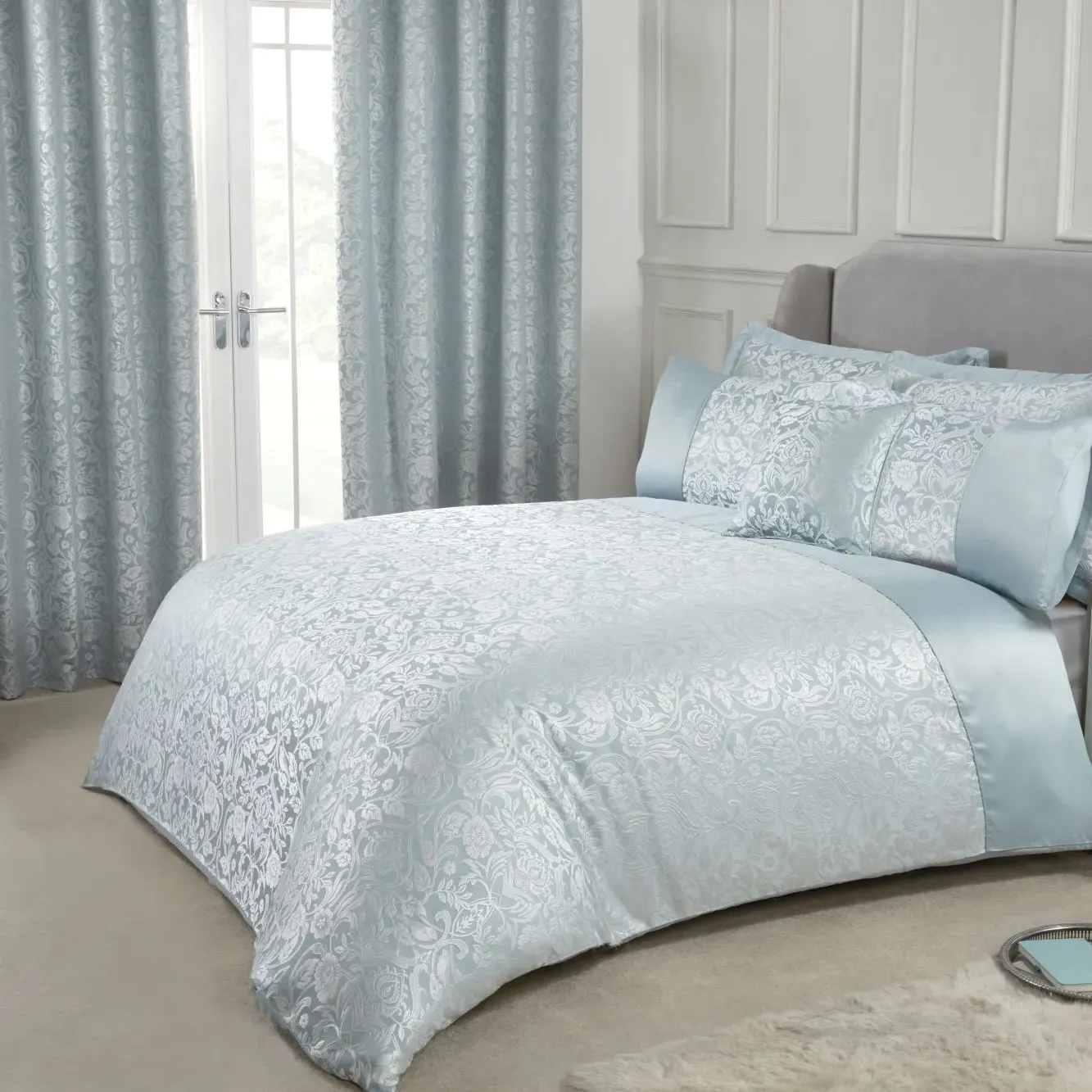 King Duvet Set Embellished - Duck Egg, Jacquard