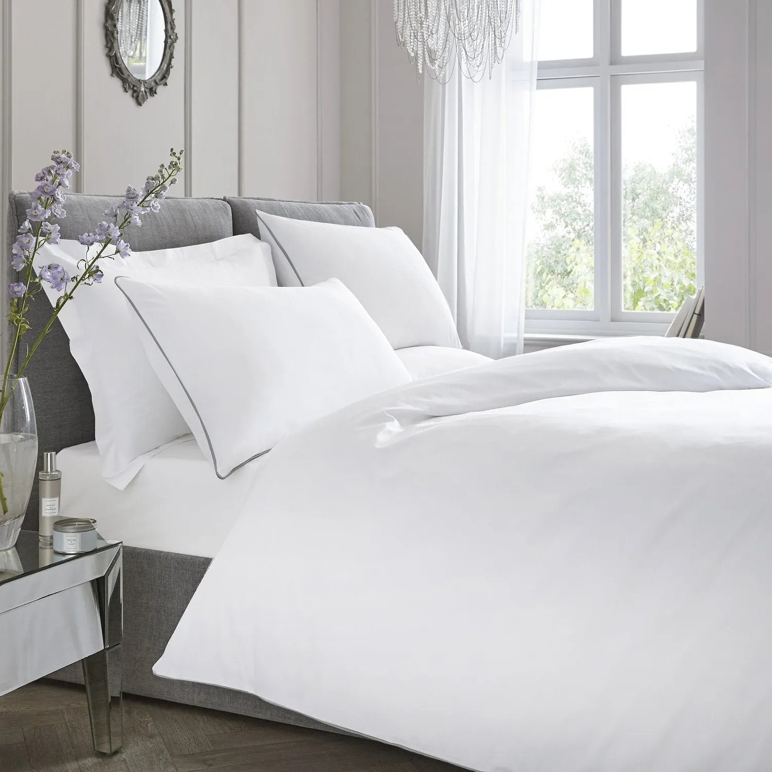 King Duvet Set with Piping - White, Cotton