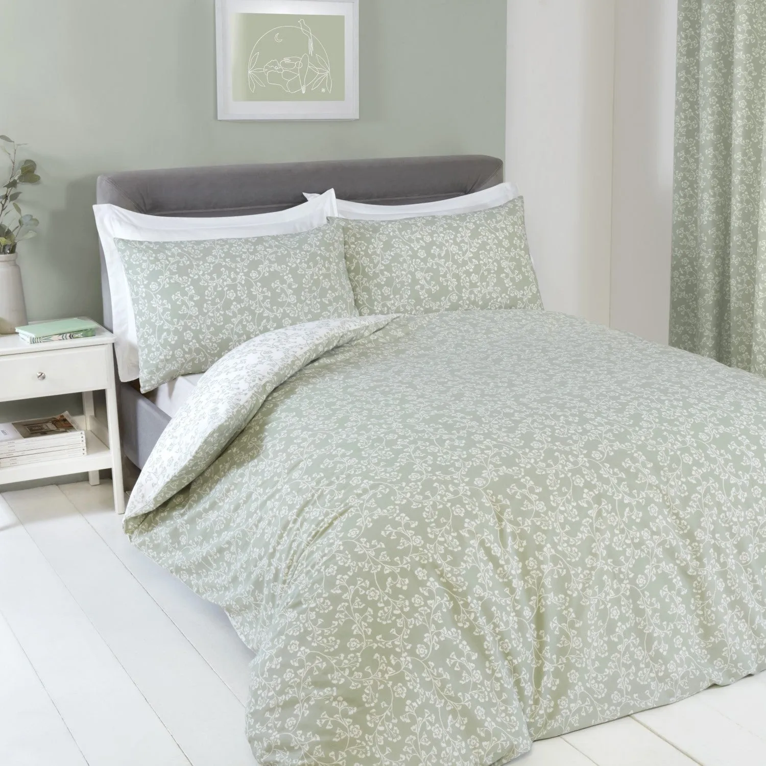 King Size Bedding Set Floral Print - Green