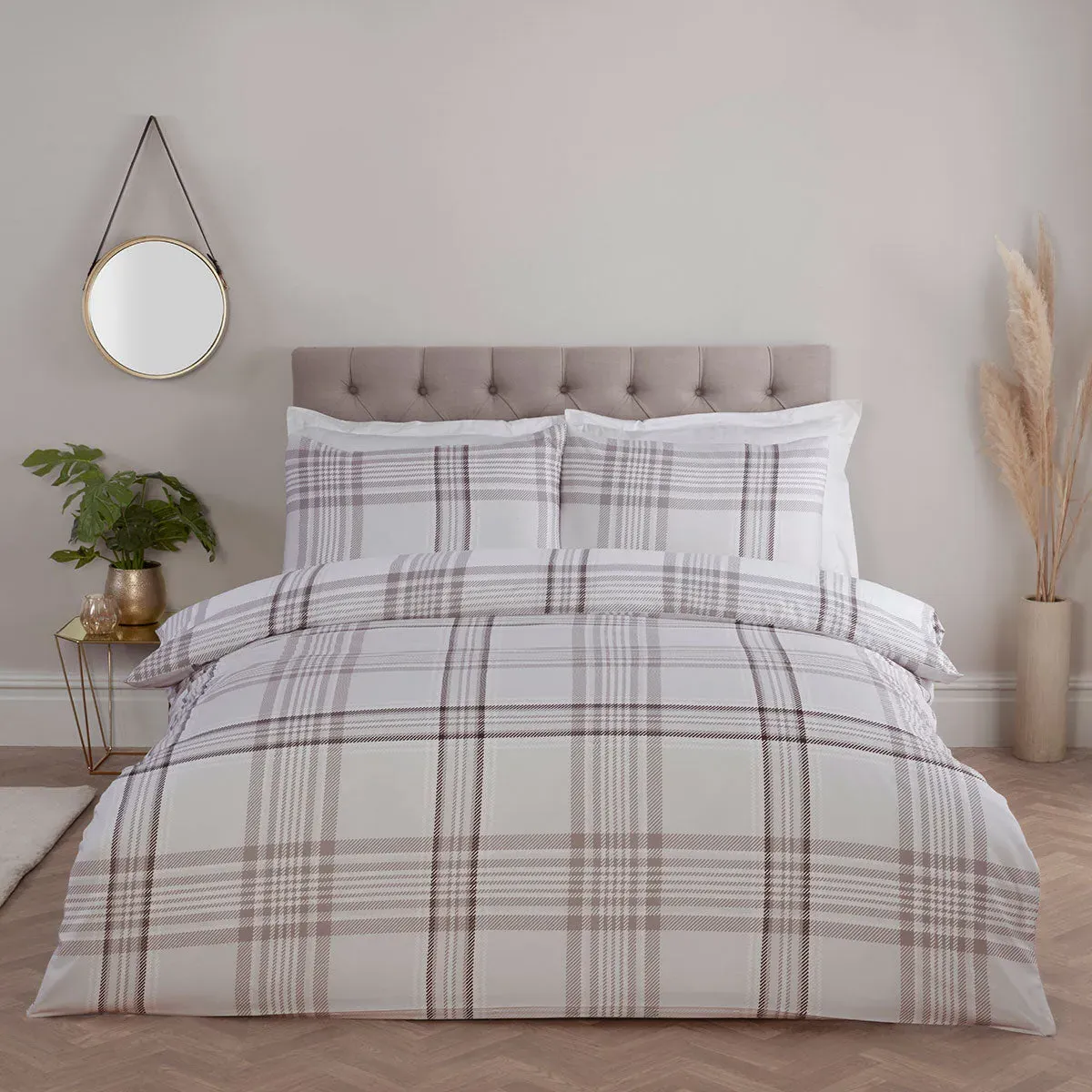 King Size Bedding Set Reversible Check - Natural