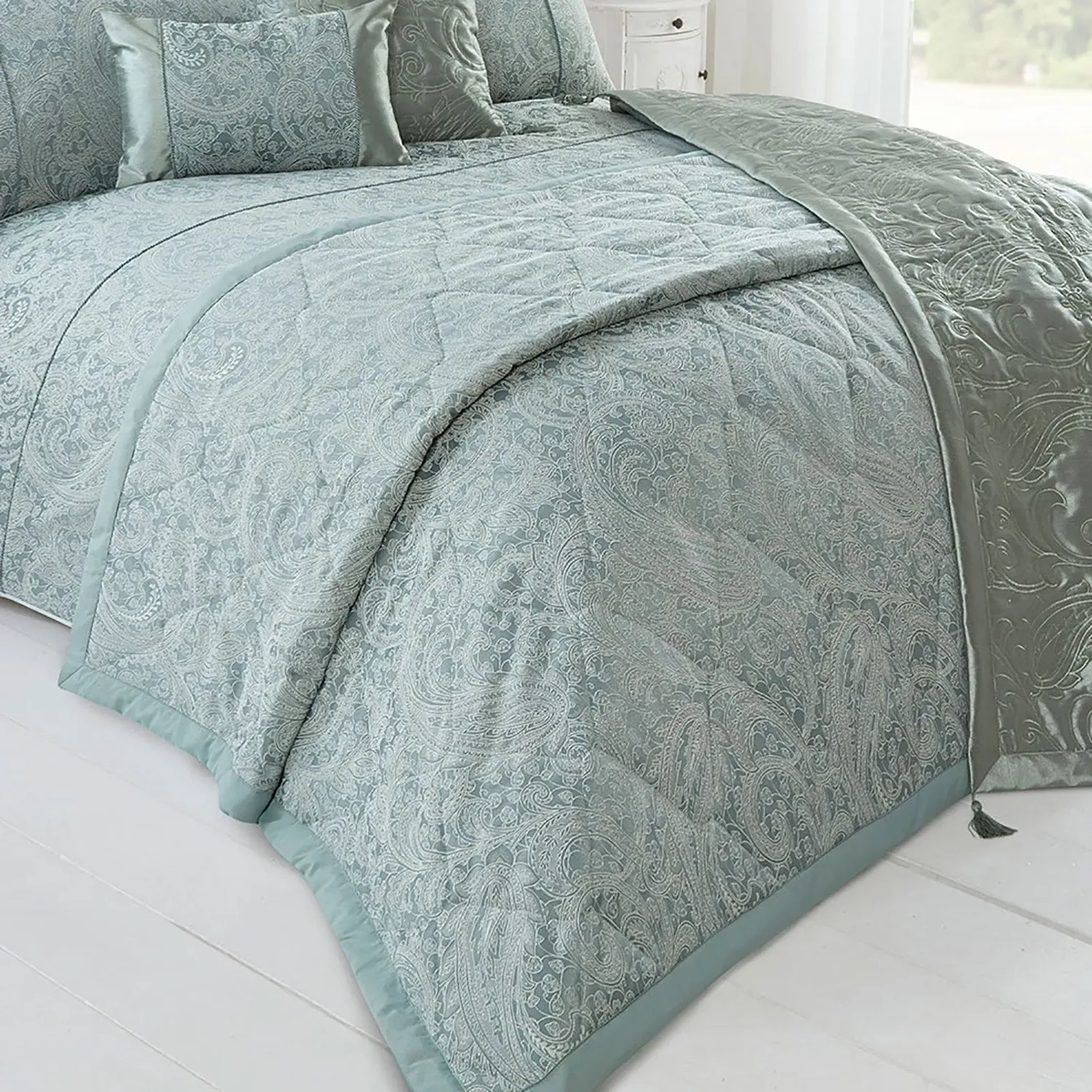 King Size Bedspread Quilted - Green, Jacquard