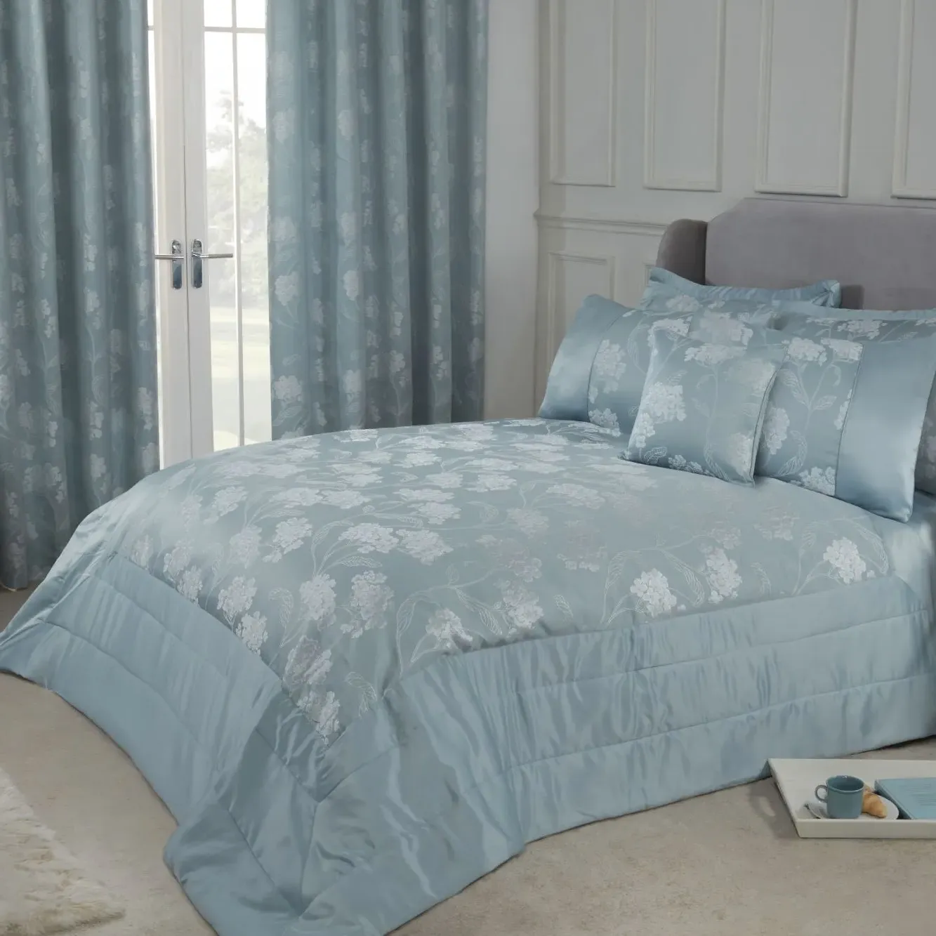 King Size Bedspread Set Quilted - Blue, Jacquard