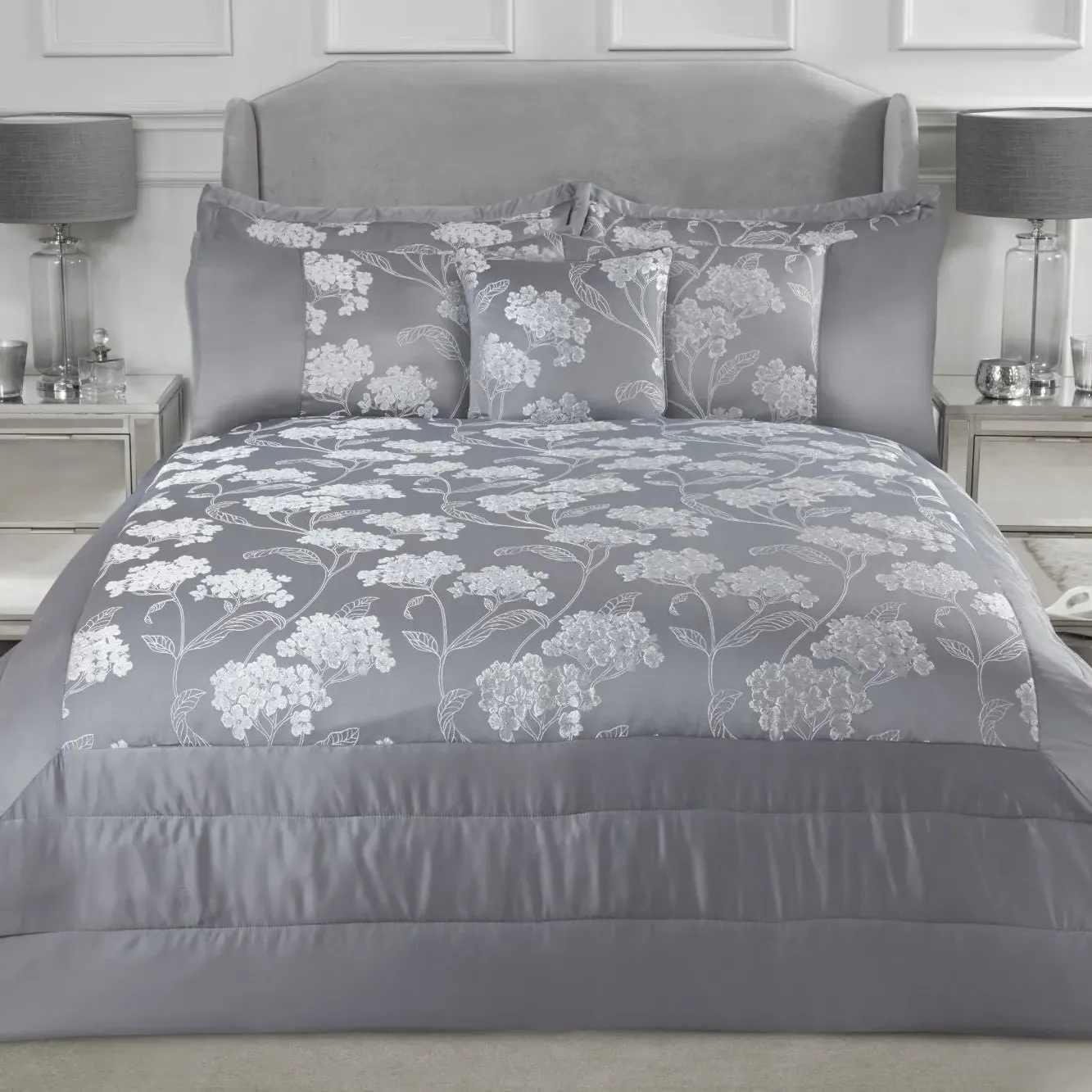 King Size Bedspread Set Quilted - Grey, Jacquard