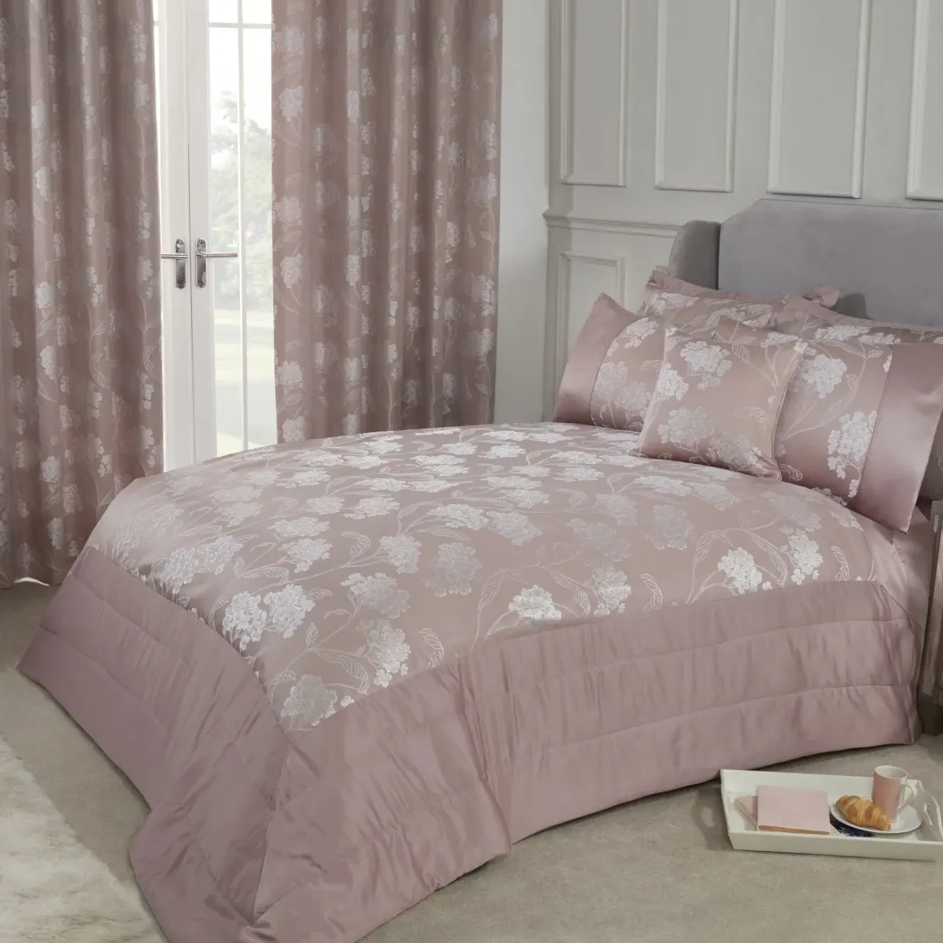 King Size Bedspread Set Quilted - Pink, Jacquard