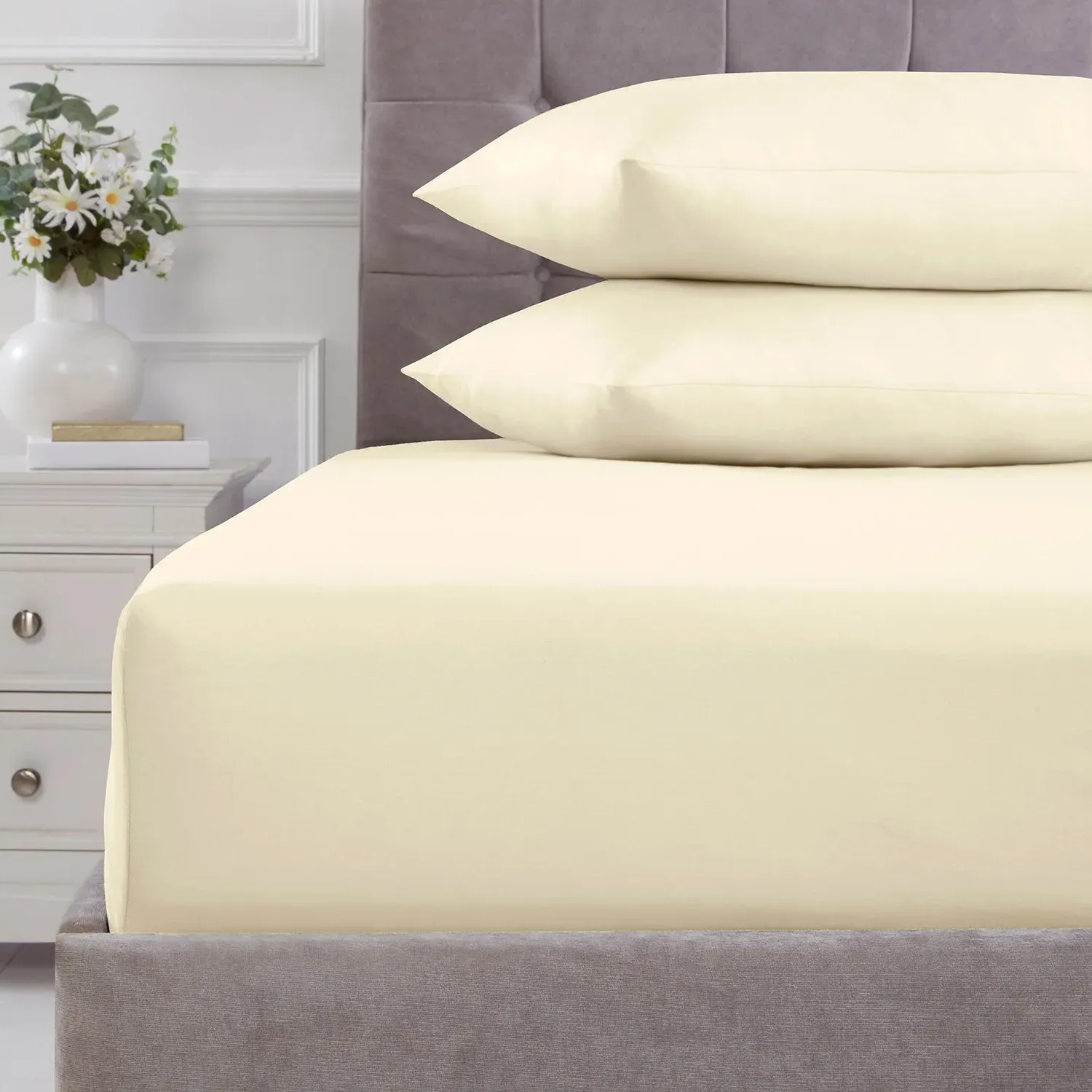 King Size Deep Fitted Sheet 180TC - Yellow, Cotton