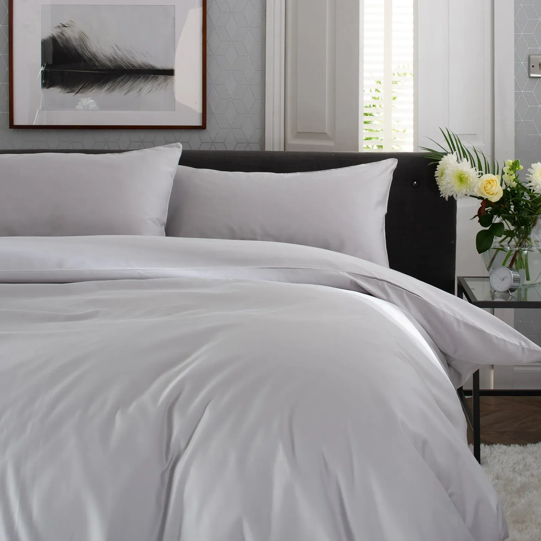 King Size Duvet Cover 1000TC - Grey, Cotton Sateen
