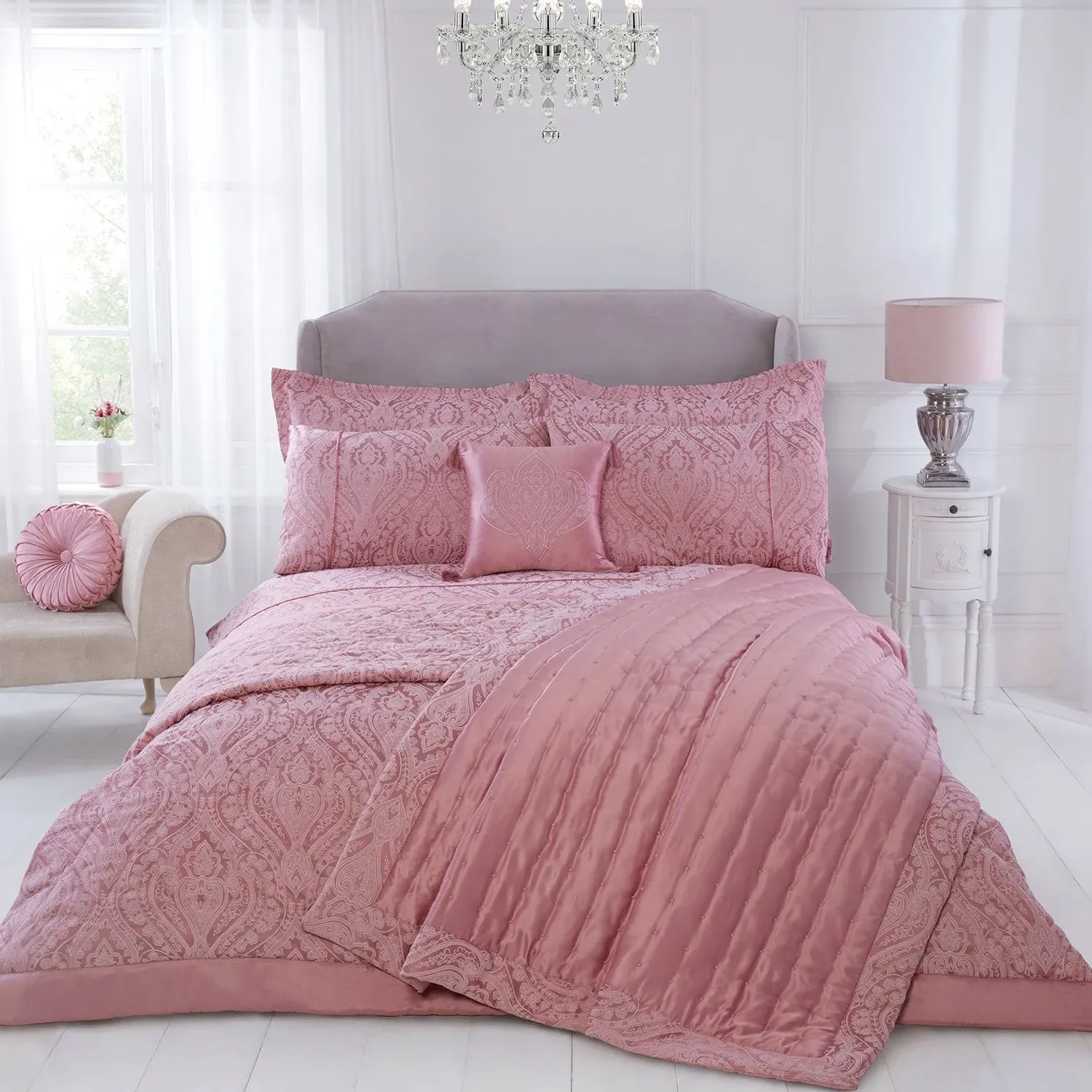 King Size Duvet Cover Set - Pink, Cotton Jacquard image