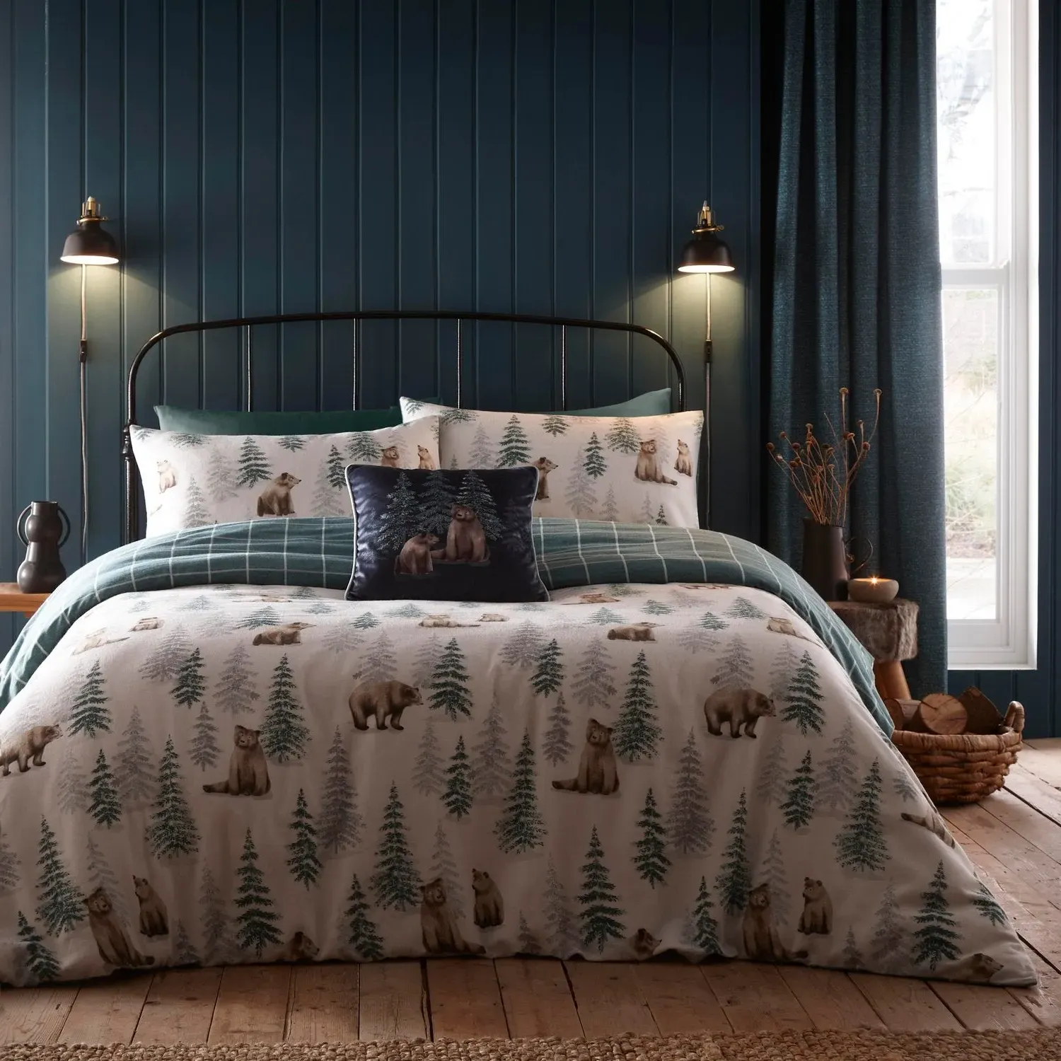 King Size Duvet Set Bear Print - Natural, Cotton