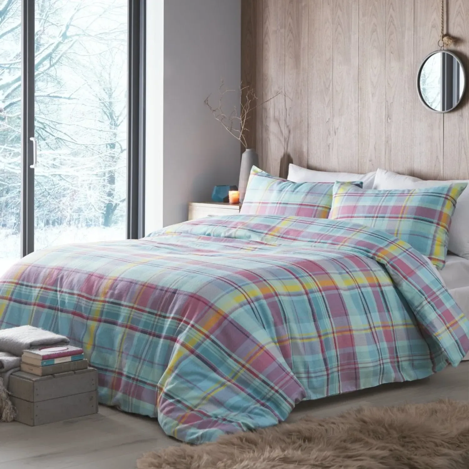King Size Duvet Set Check Pattern - Multi, Cotton