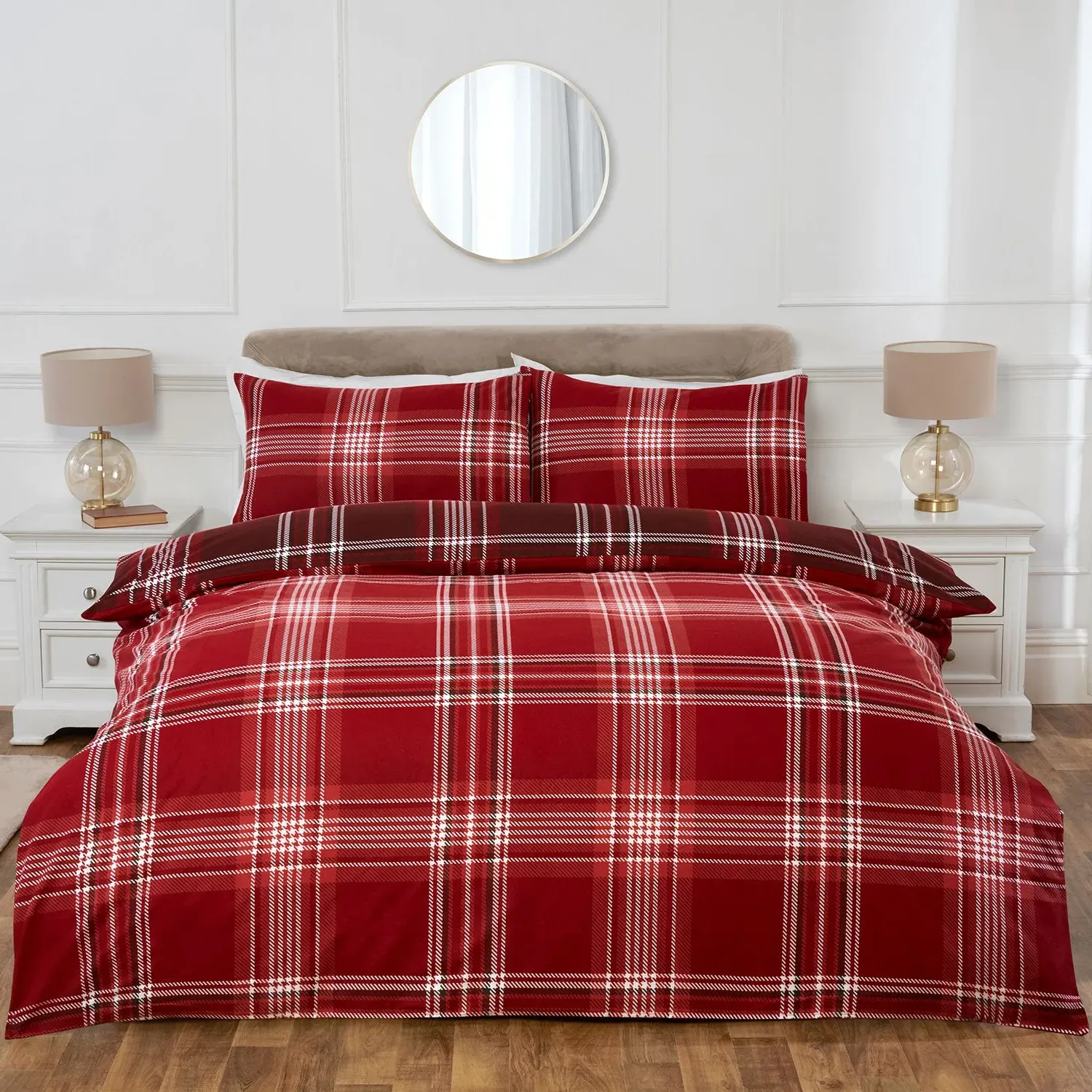 King Size Duvet Set Check Pattern - Red, Cotton