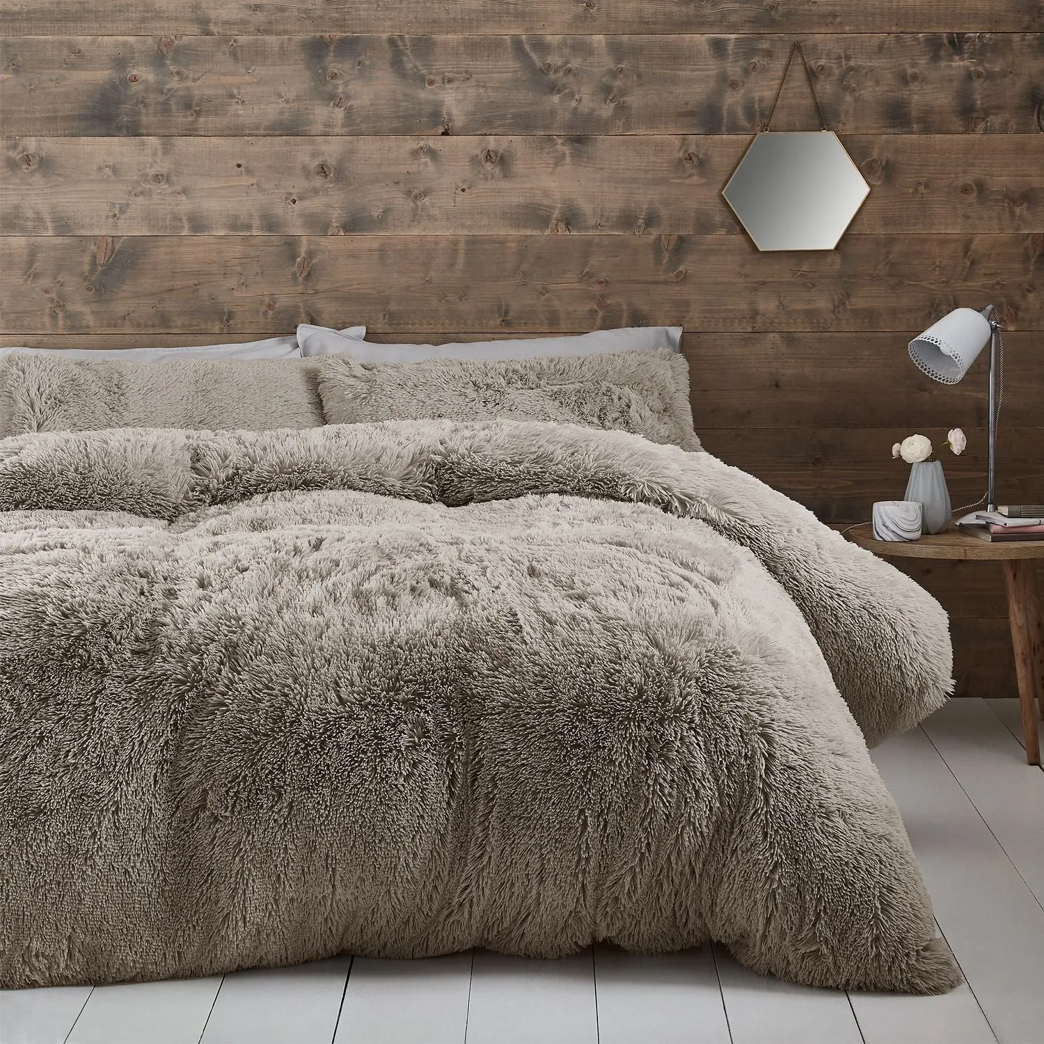 King Size Duvet Set Deep Pile - Natural, Faux Fur