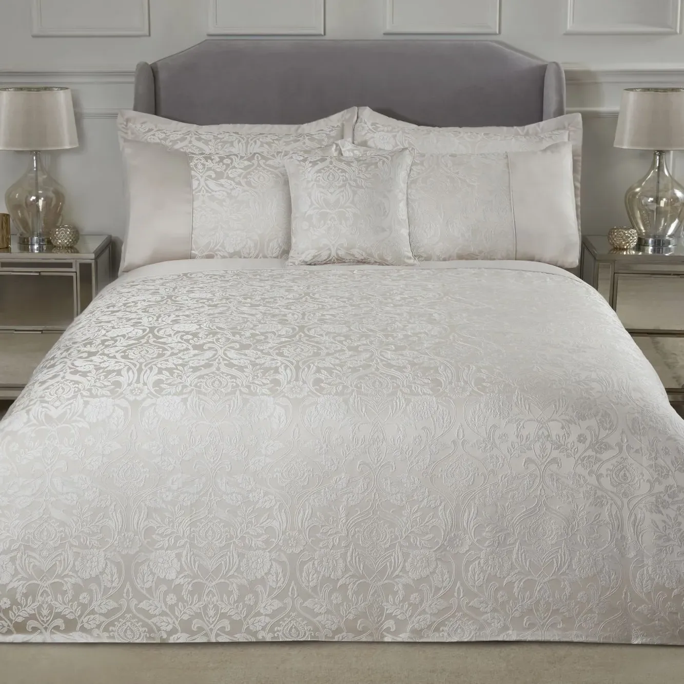 King Size Duvet Set Embellished - Cream, Jacquard