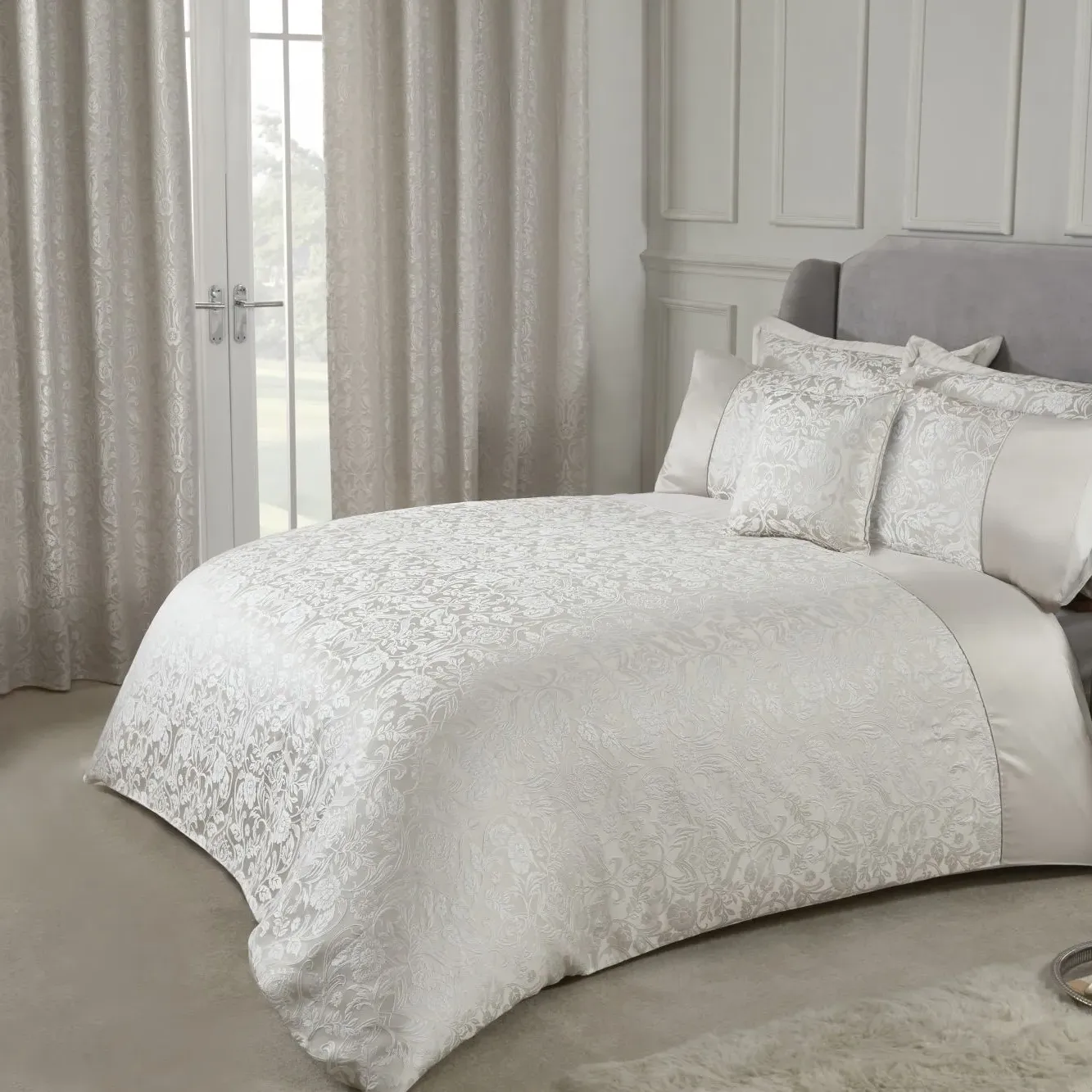 King Size Duvet Set Embellished - Cream, Jacquard