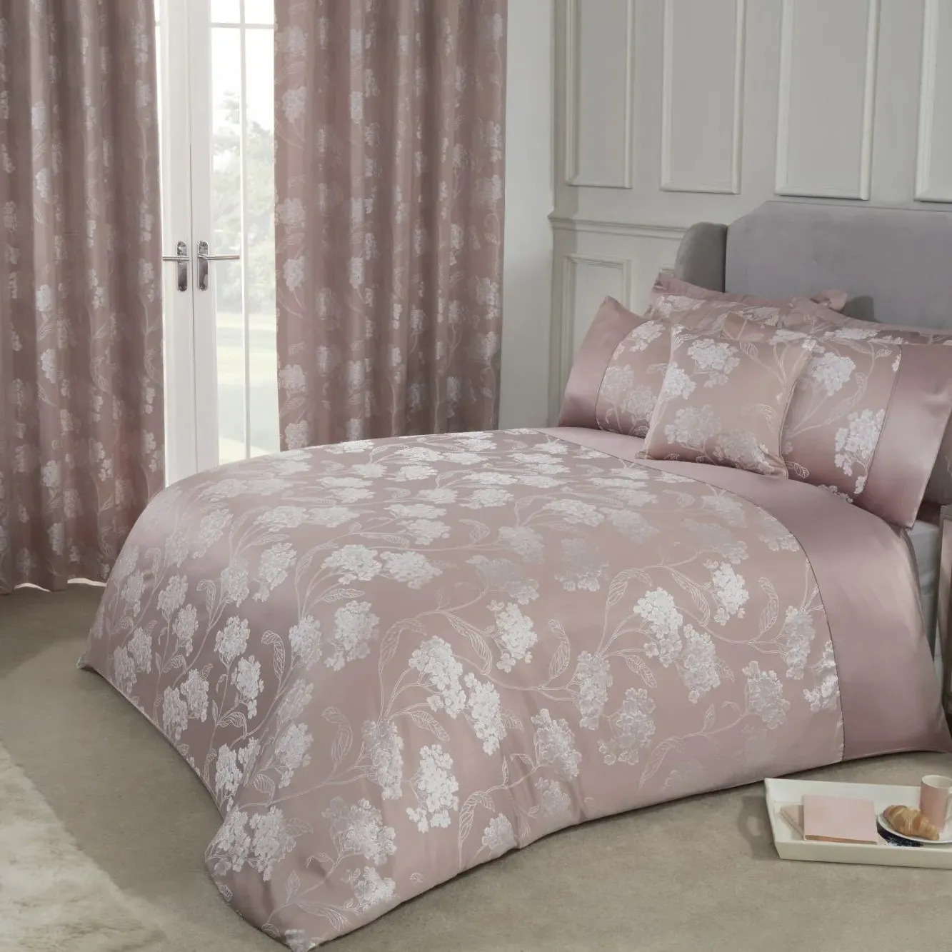 King Size Duvet Set Embellished Jacquard - Pink
