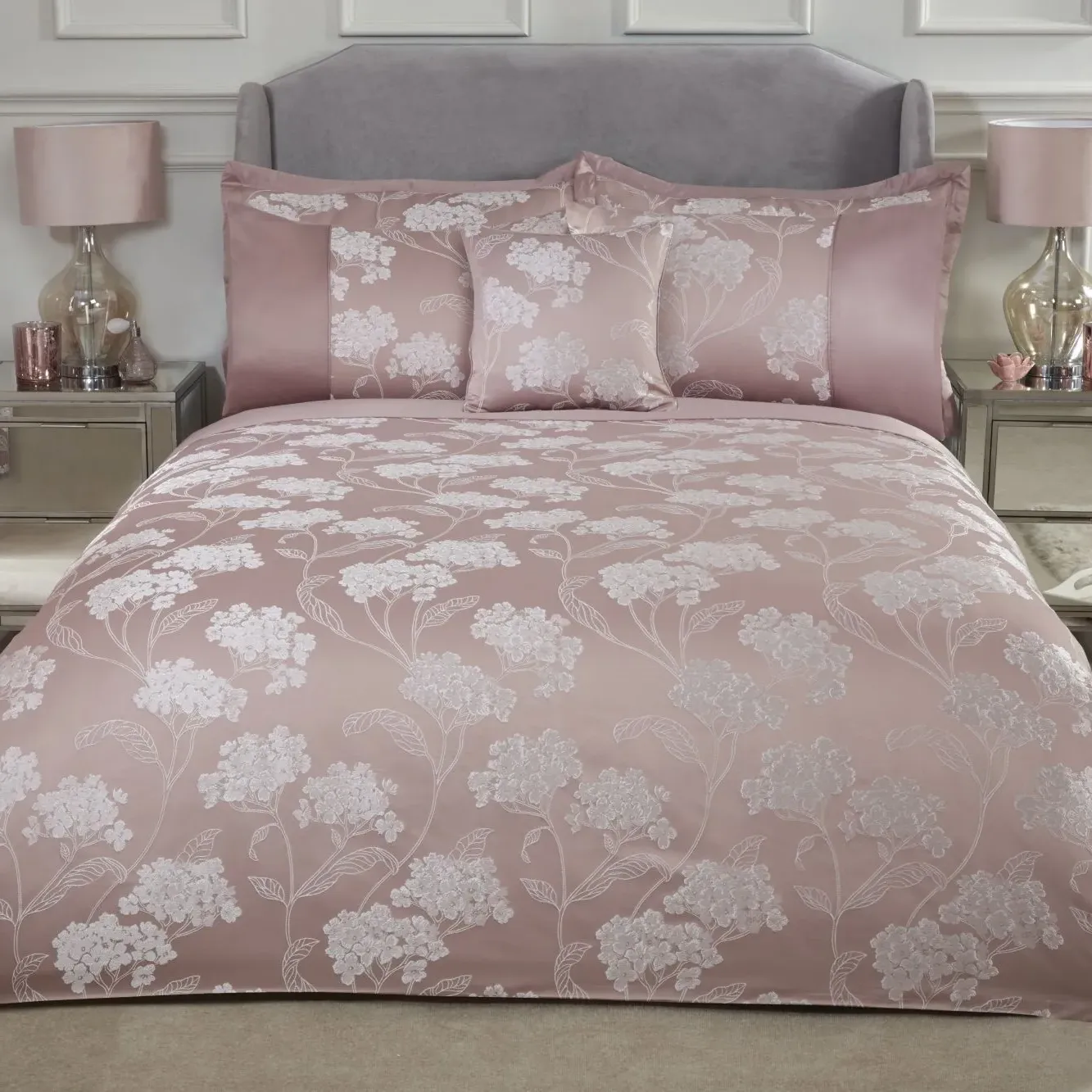 King Size Duvet Set Embellished Jacquard - Pink