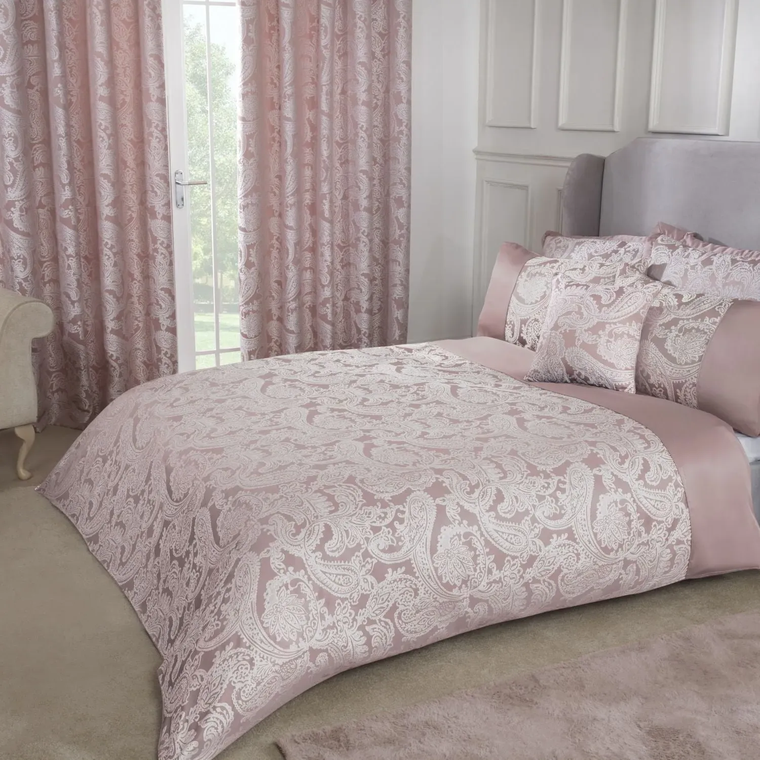 King Size Duvet Set Embellished - Pink, Jacquard