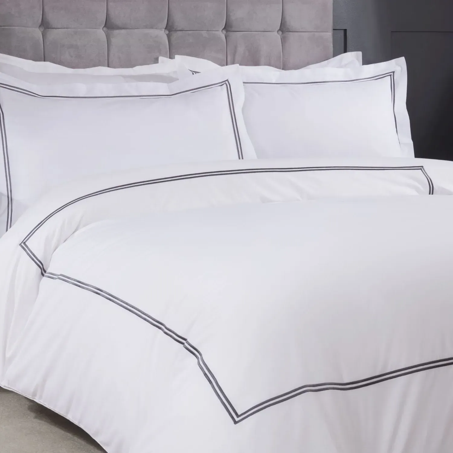 King Size Duvet Set Embroidered - White, Polycotton