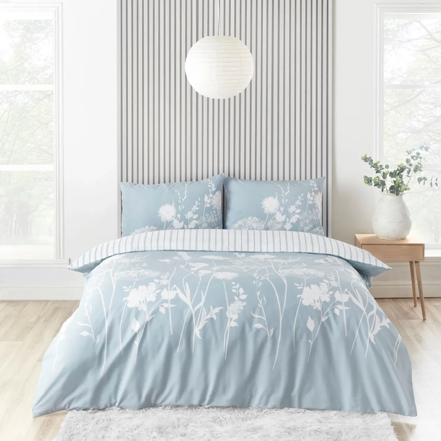 King Size Duvet Set Floral - Blue, Cotton Blend