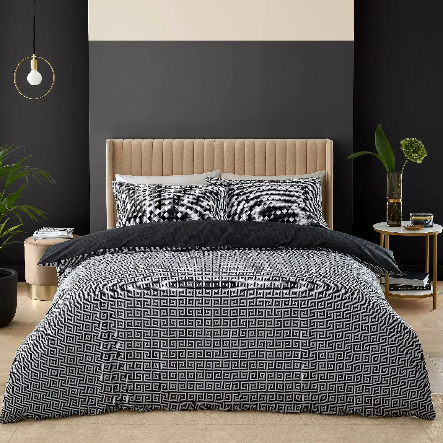 King Size Duvet Set Greek Key - Black, Cotton