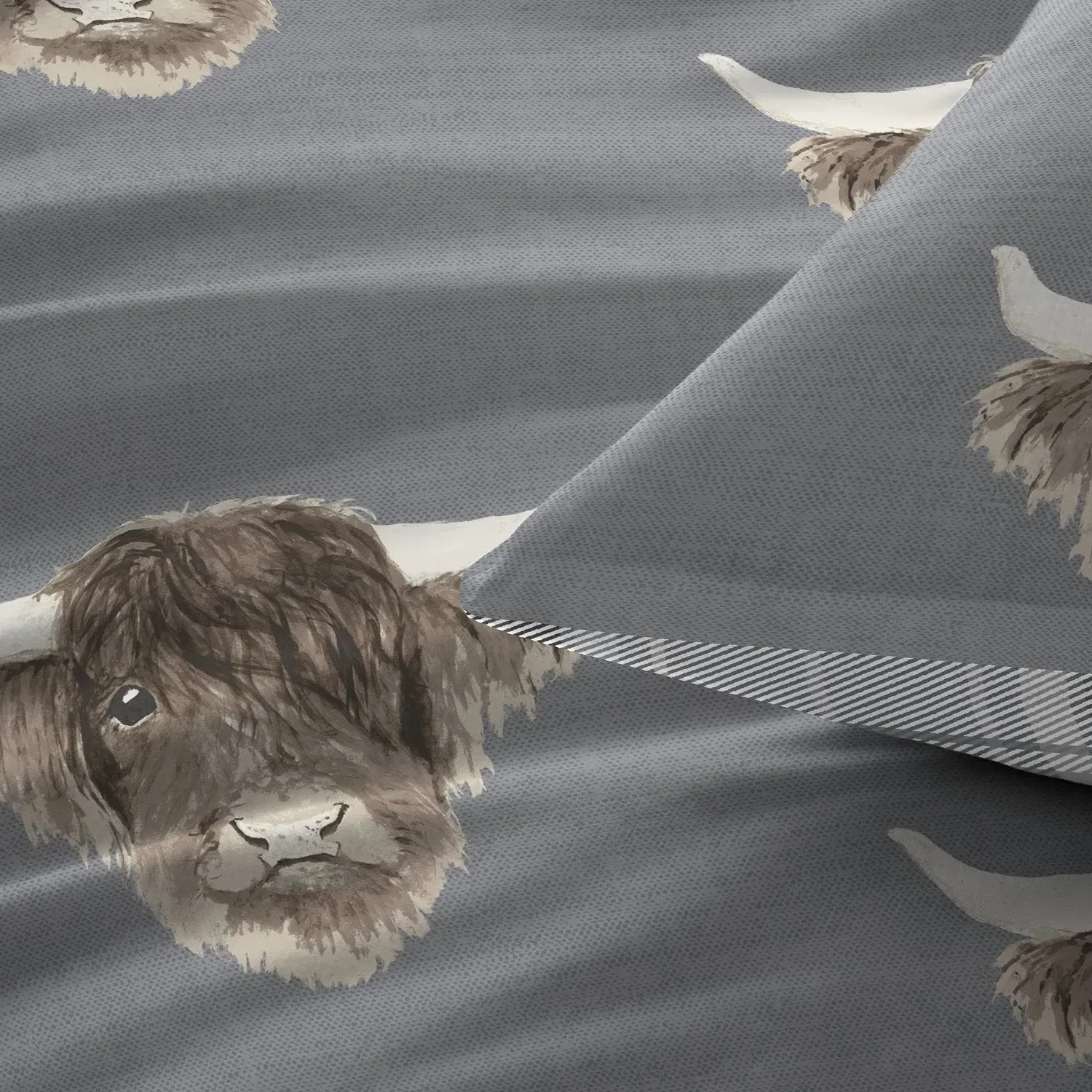 King Size Duvet Set Highland Cow - Grey, Cotton image