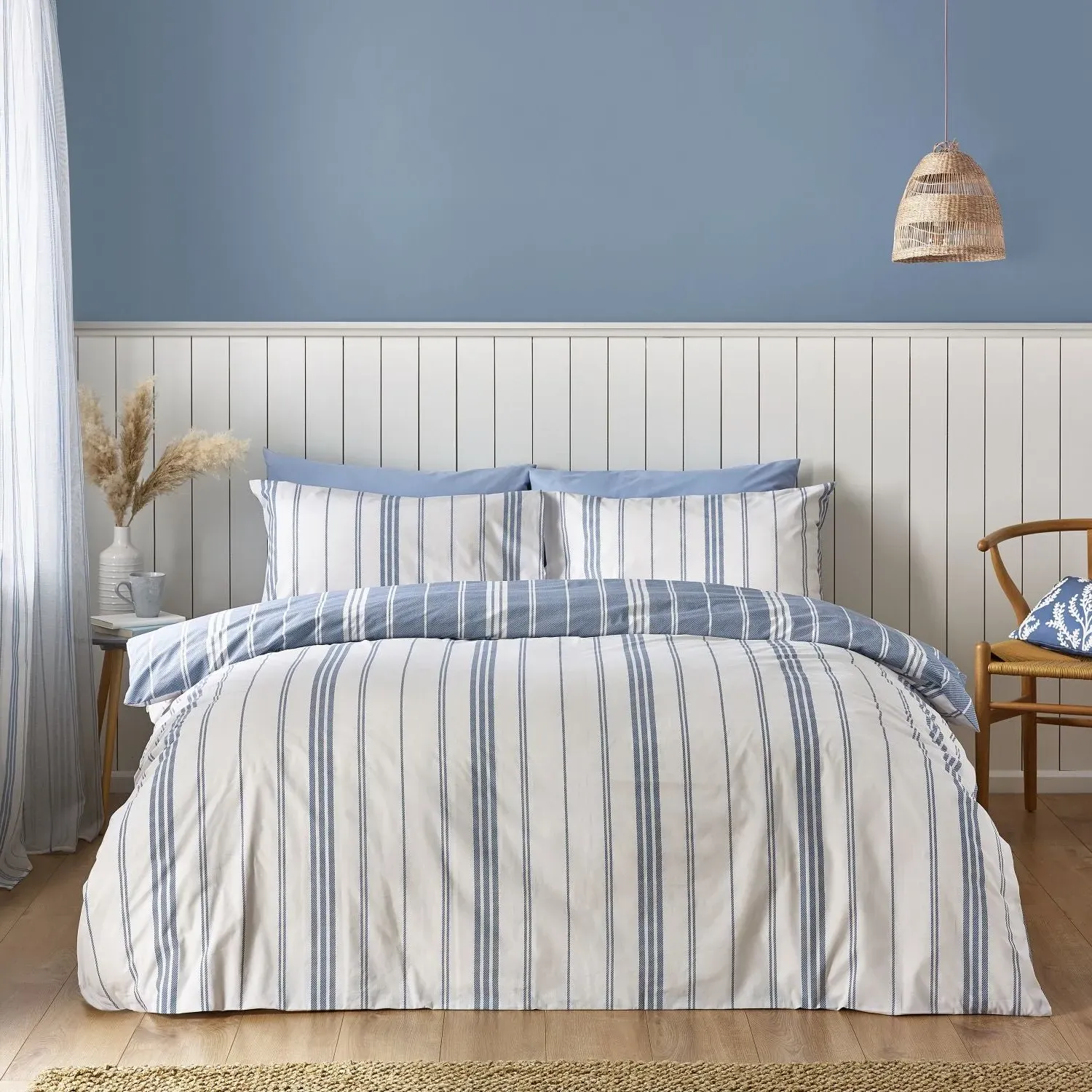 King Size Duvet Set Reversible - Blue, Cotton Blend