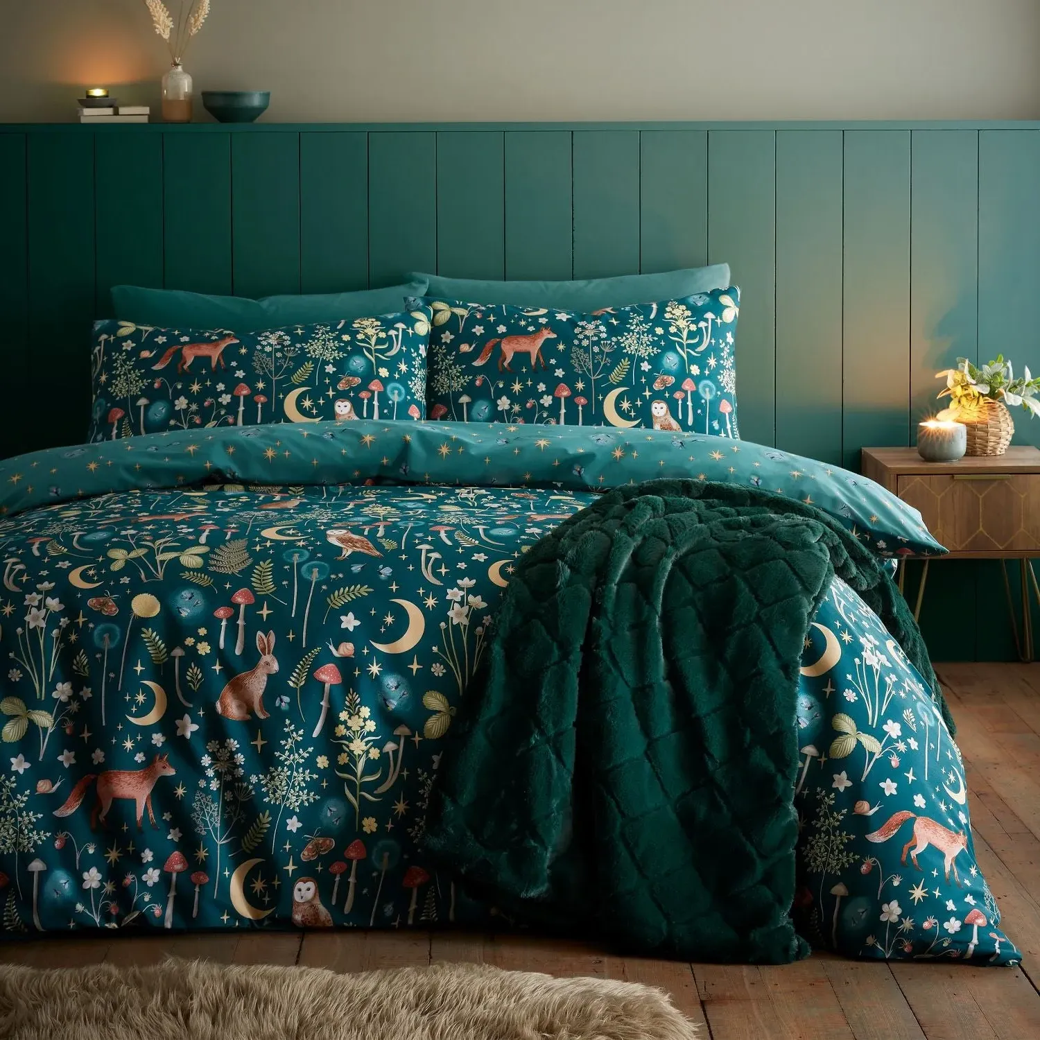 King Size Duvet Set Reversible - Green, Cotton Blend