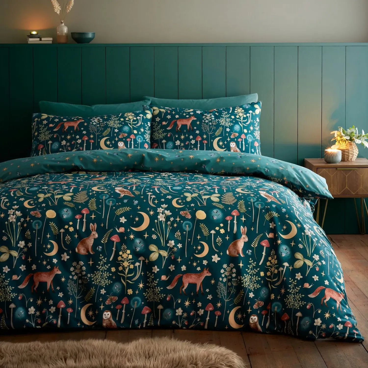 King Size Duvet Set Reversible - Green, Cotton Blend