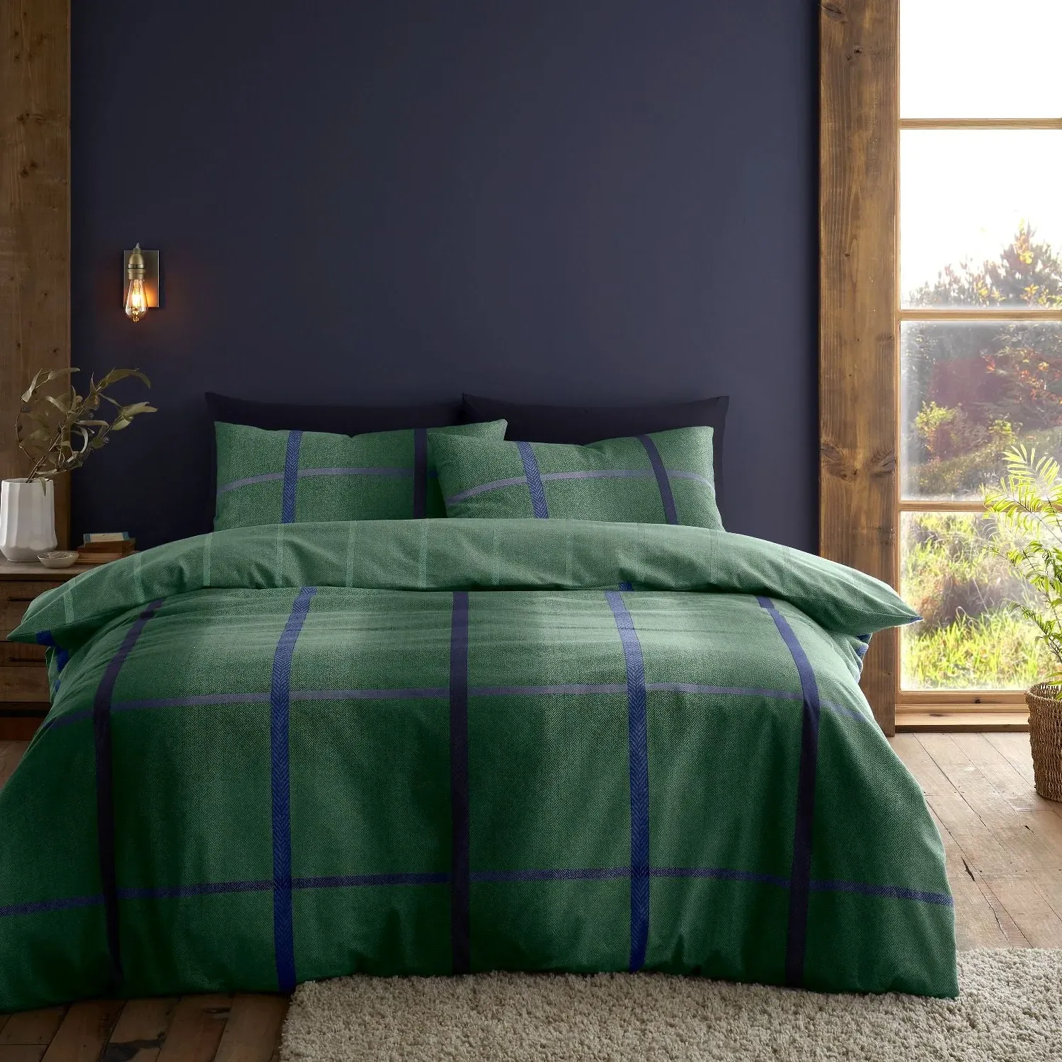 King Size Duvet Set Reversible - Green, Cotton