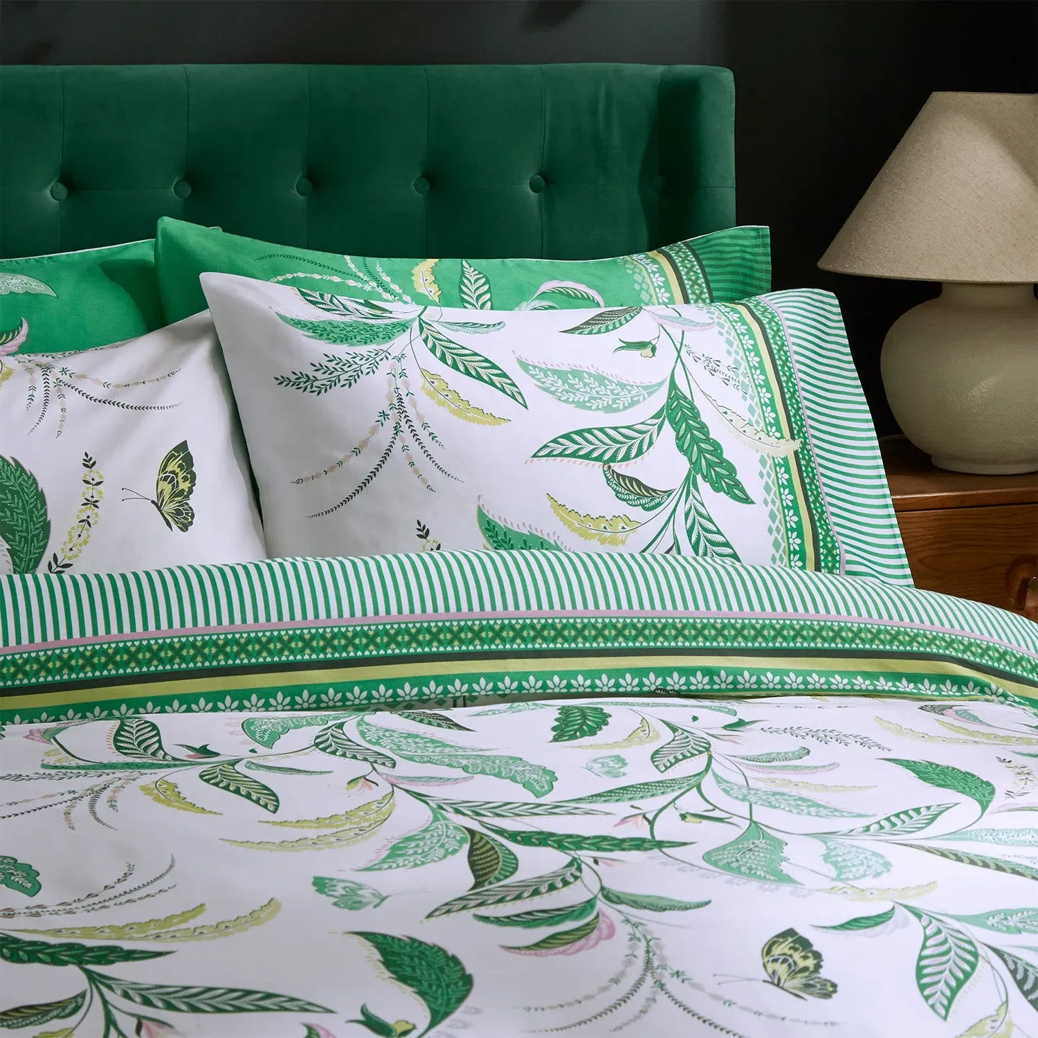 King Size Duvet Set Reversible - Green, Cotton