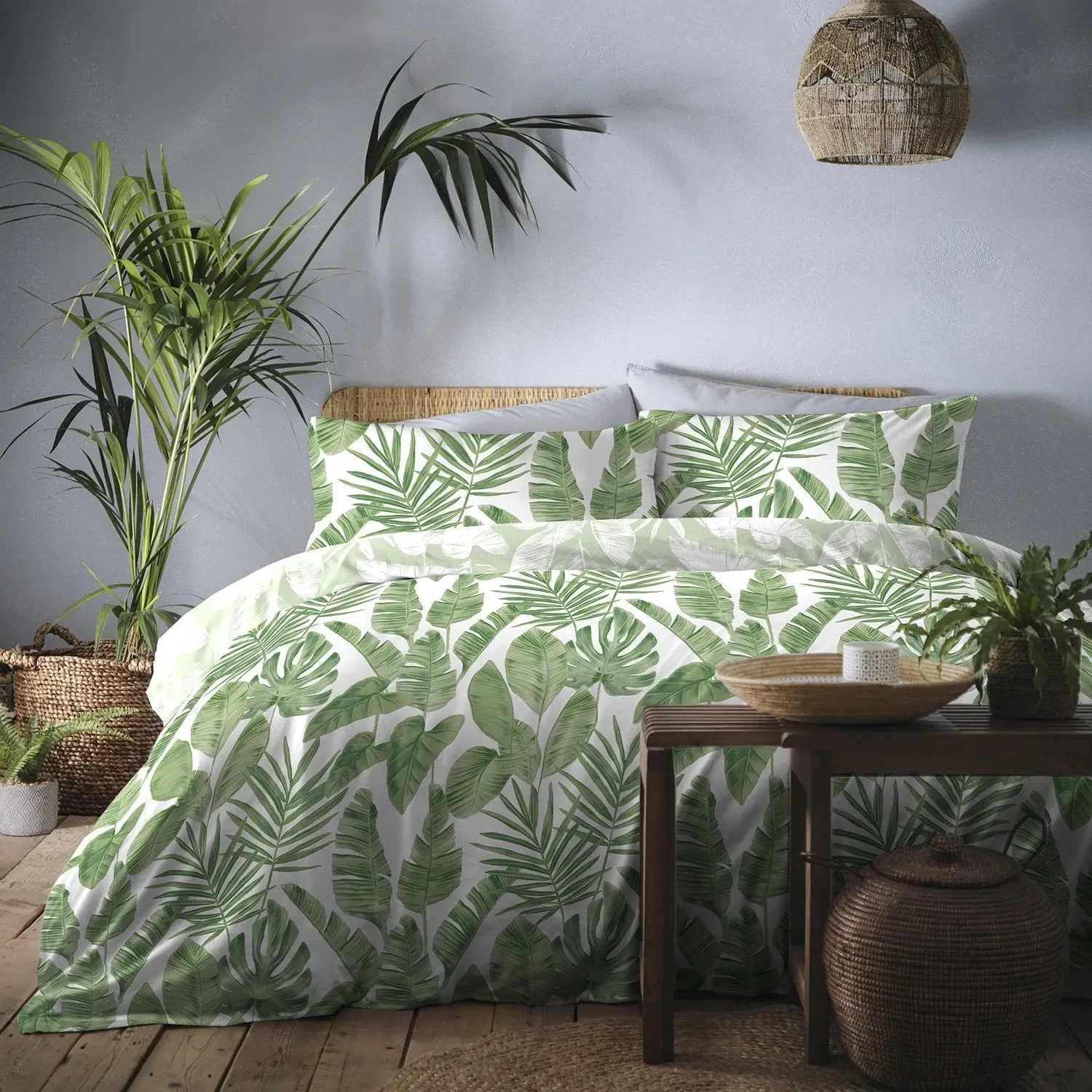 King Size Duvet Set Reversible - Green, Polycotton