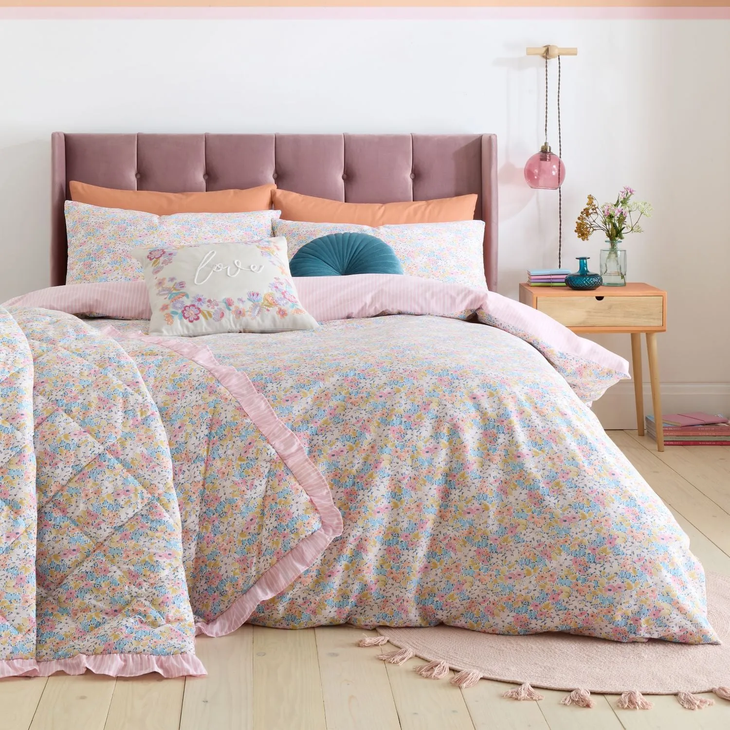 King Size Duvet Set Reversible - Pink, Cotton Blend