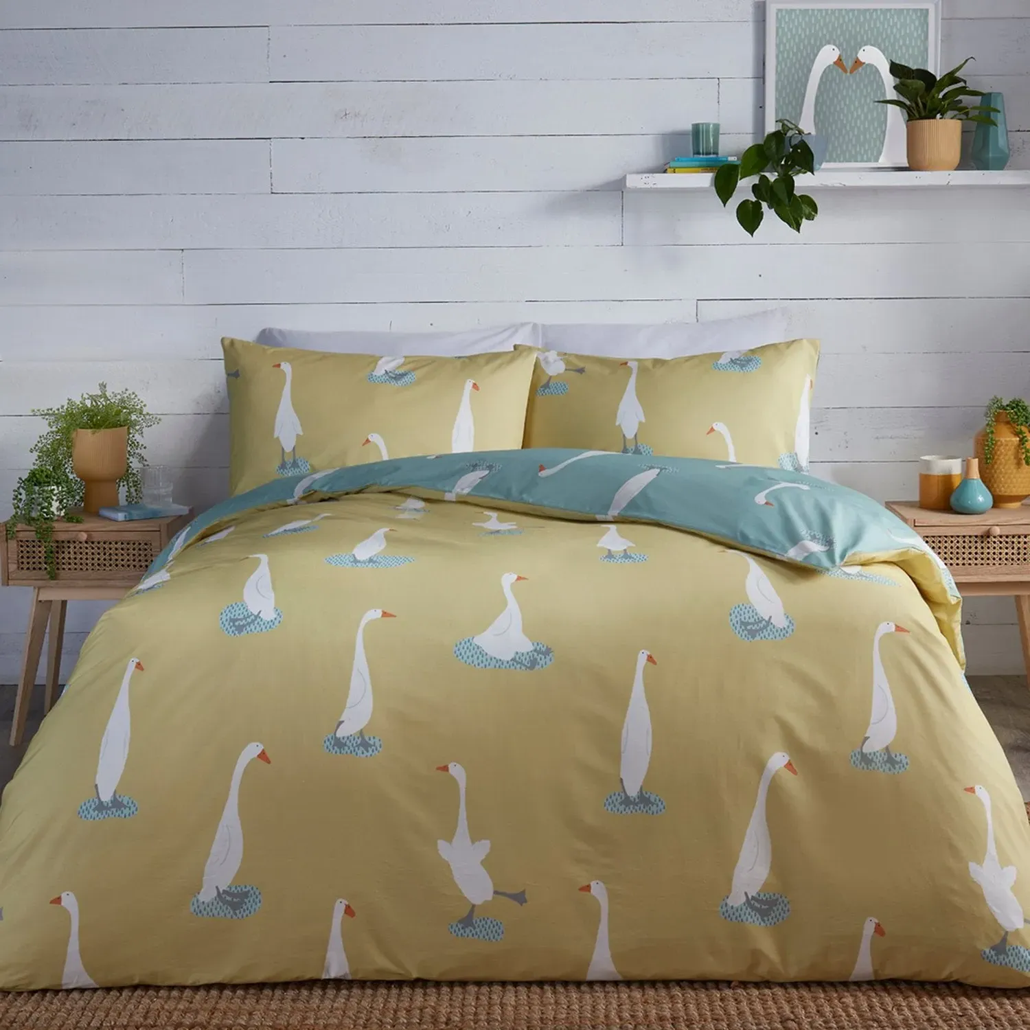 King Size Duvet Set Reversible - Yellow, Polycotton