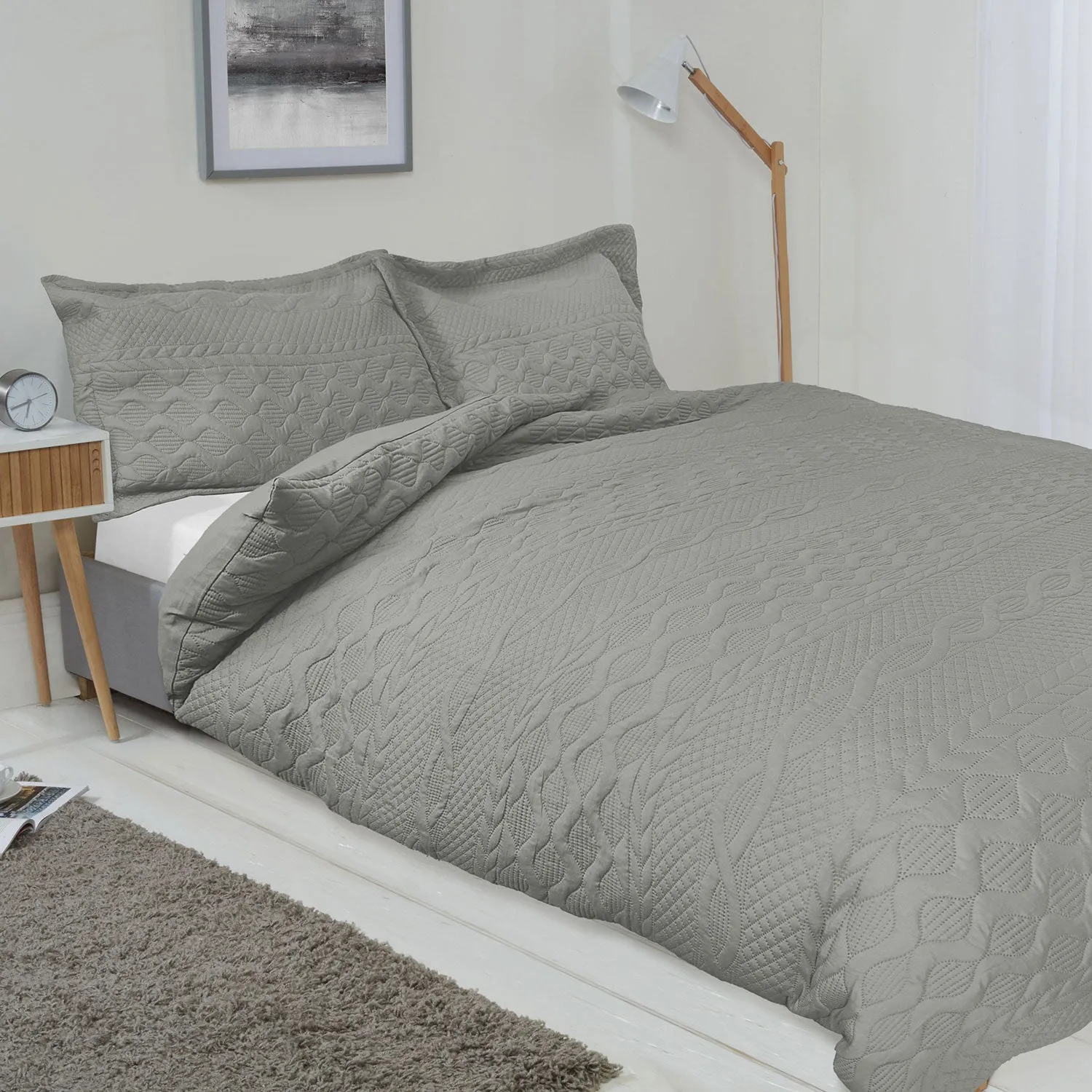King Size Duvet Set with Embroidery - Grey