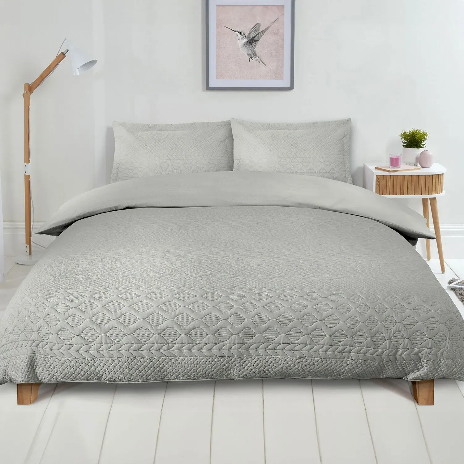 King Size Duvet Set with Embroidery - Grey