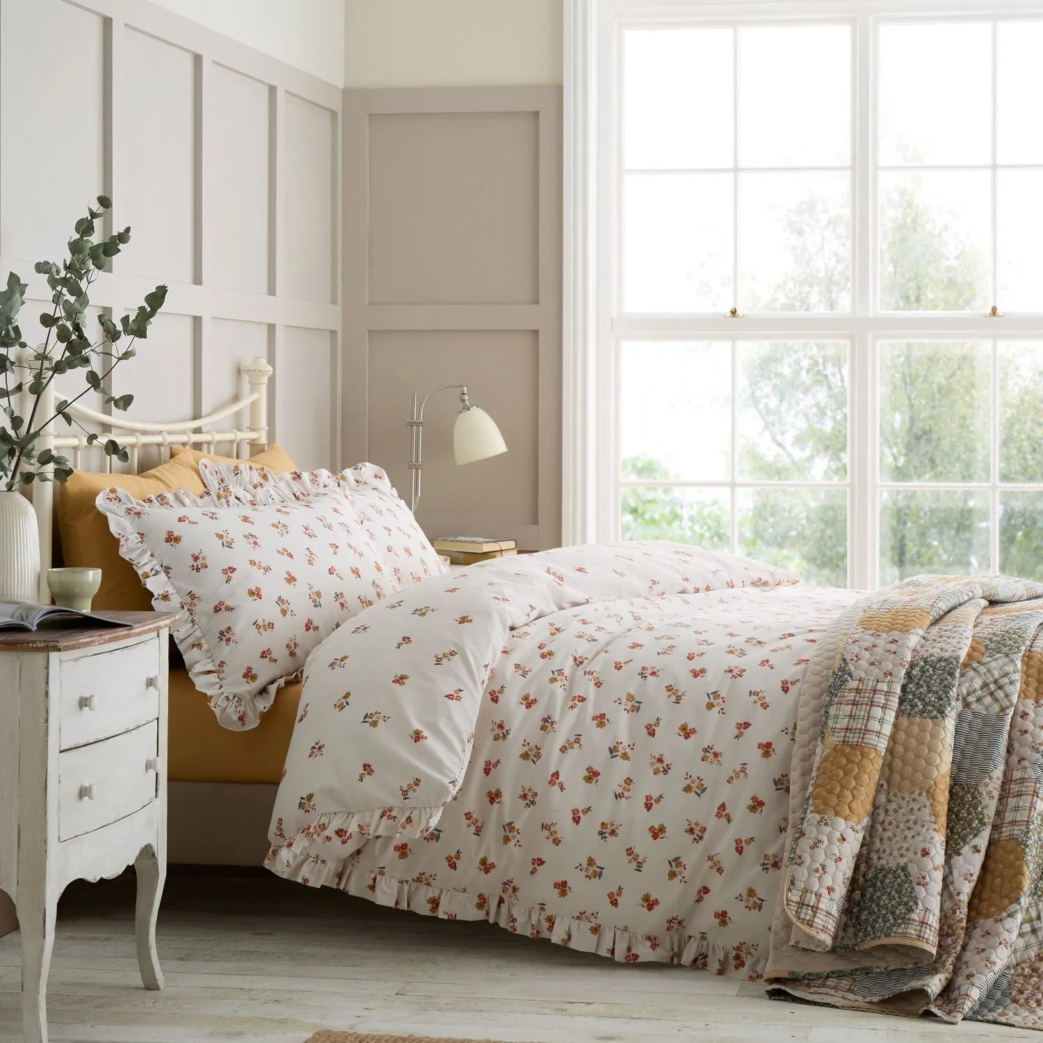 King Size Duvet Set with Frill - Cream, Cotton