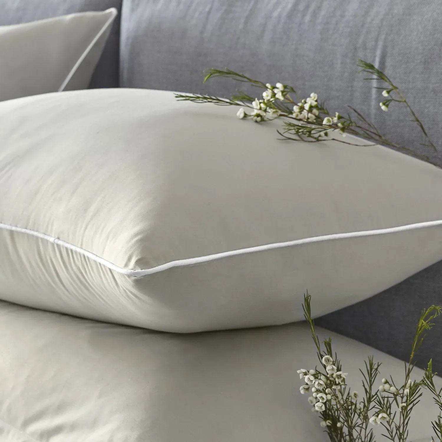 King Size Duvet Set with Piping - Silver, Cotton