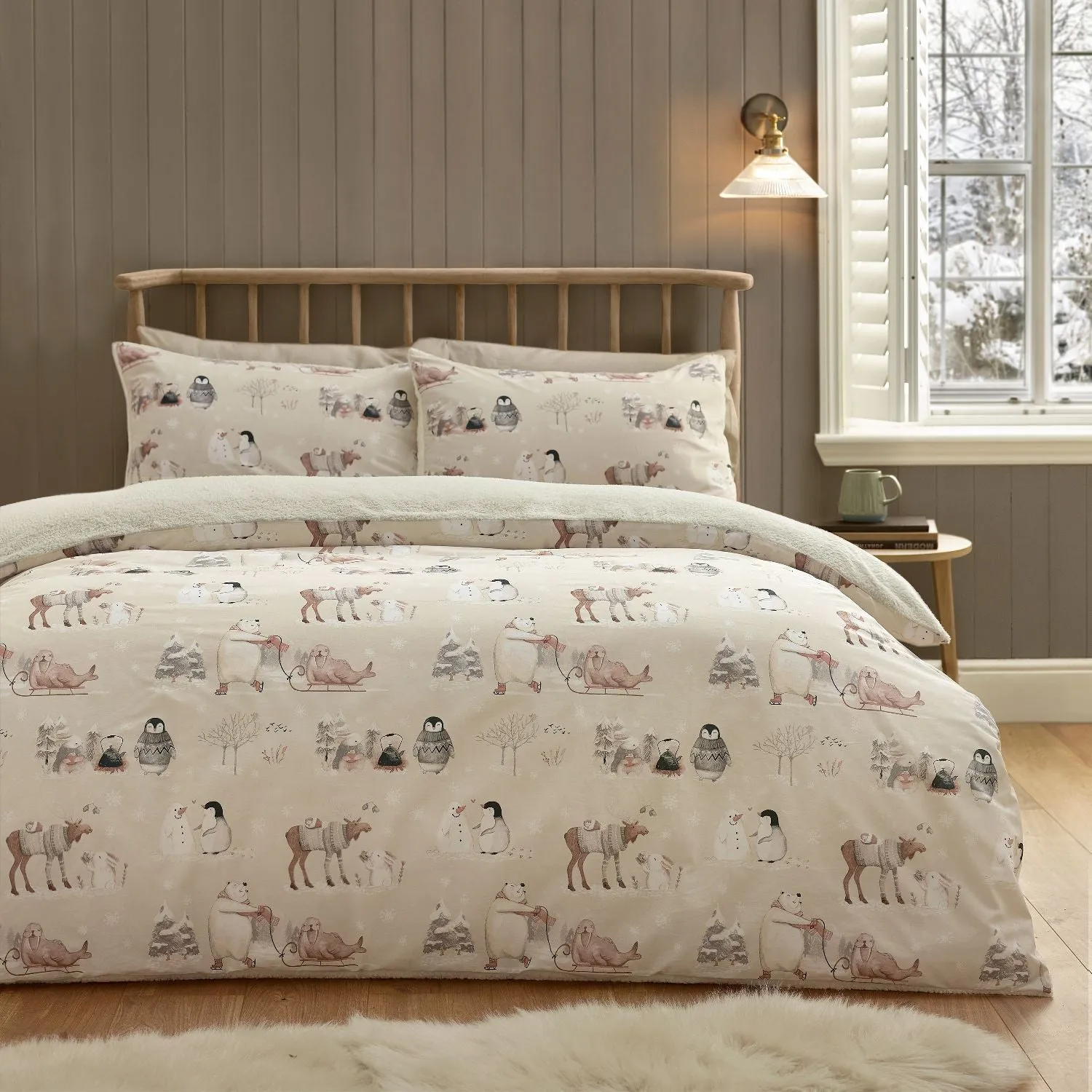 King Size Duvet Set with Sherpa Fleece - Natural