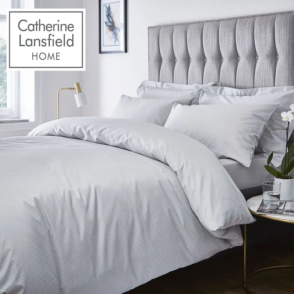 King Size Duvet Set with Stripe Pattern - Grey, Satin