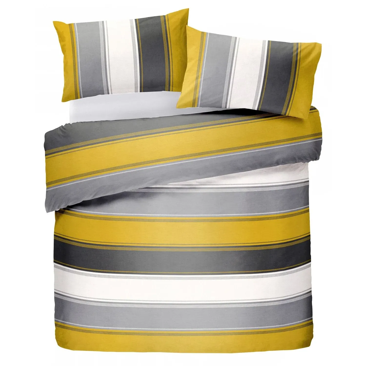 King Size Duvet Set with Stripes - Yellow, Polycotton
