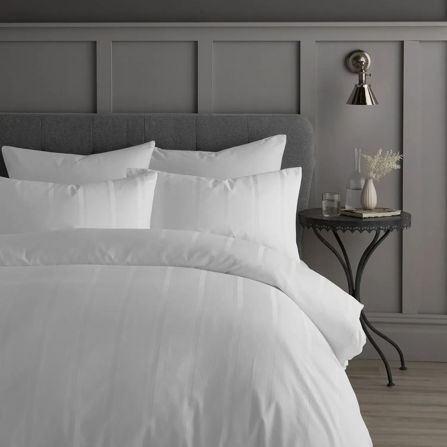 King Size Duvet Set with Wide Stripe - White, Cotton