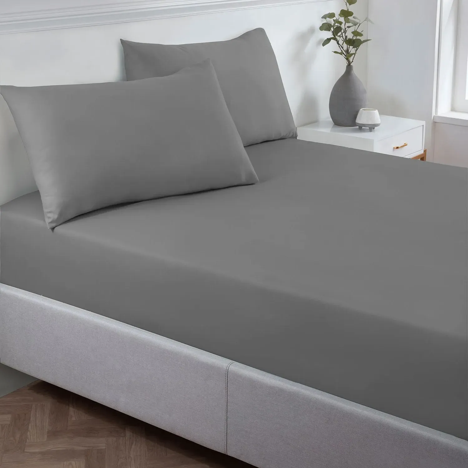 King Size Fitted Sheet Standard - Grey, Microfibre