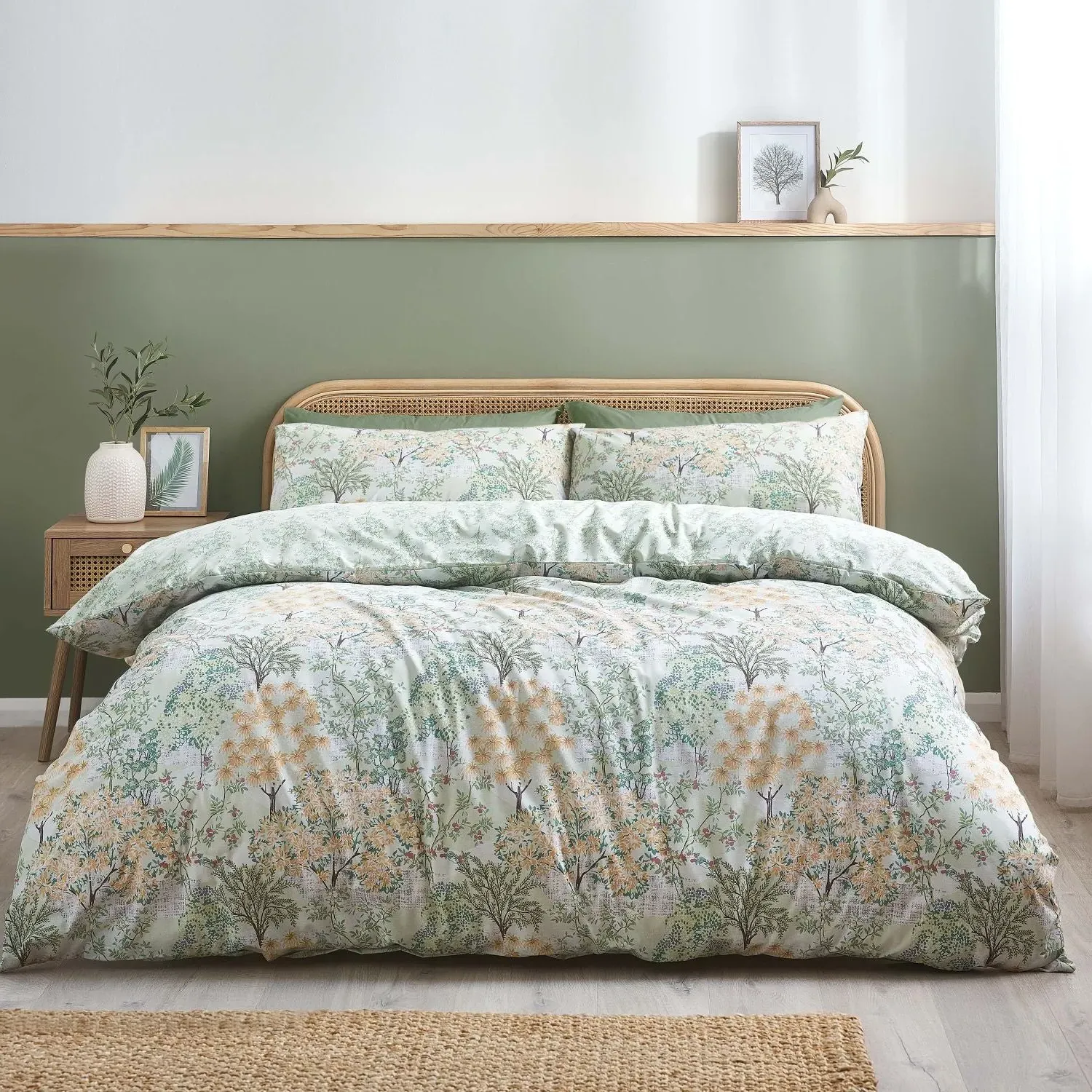 King Size Reversible Duvet Set - Green, Cotton Blend