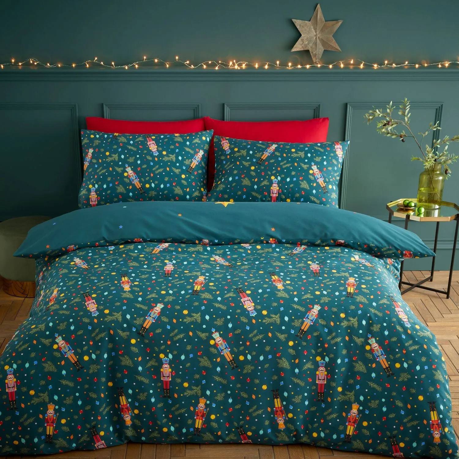 King Size Reversible Duvet Set - Green, Cotton