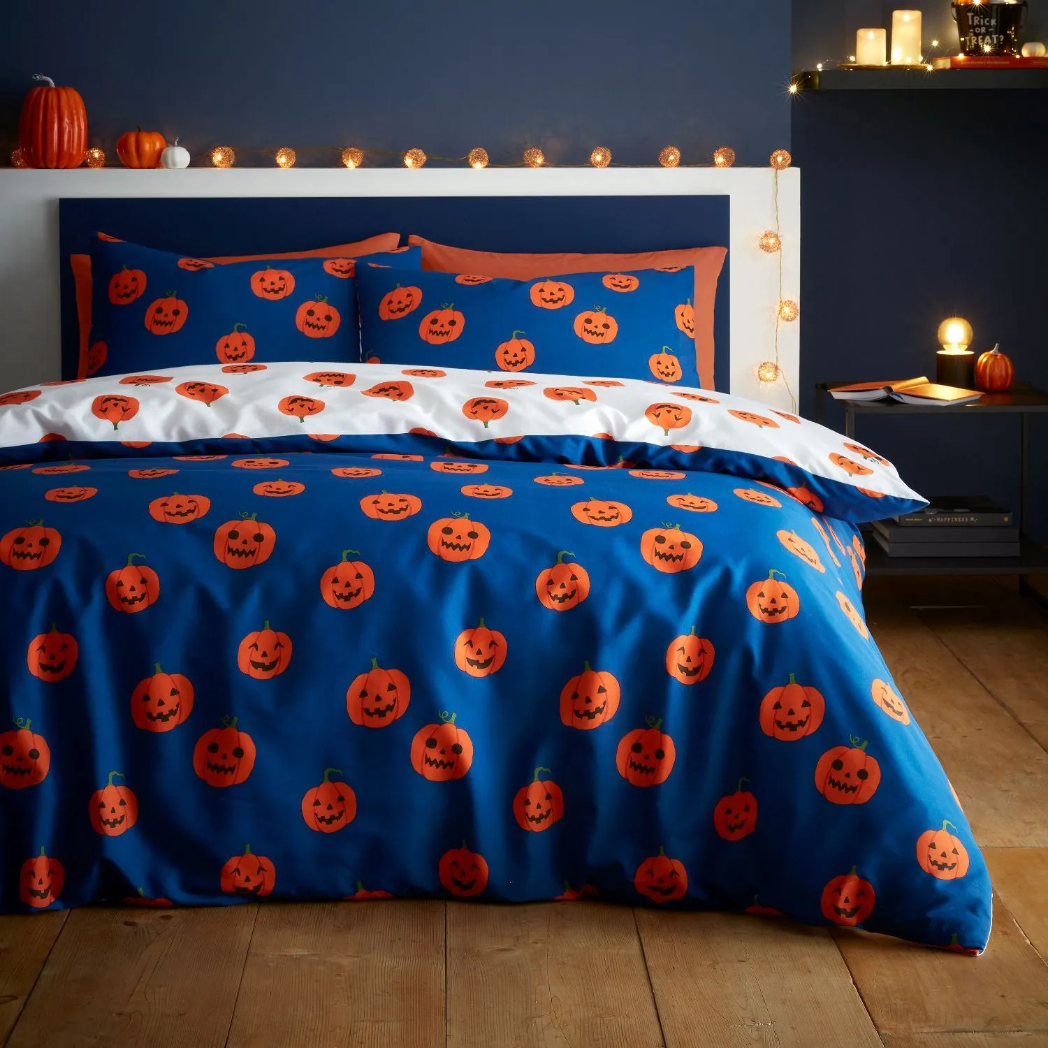 King Size Reversible Duvet Set - Navy, Cotton
