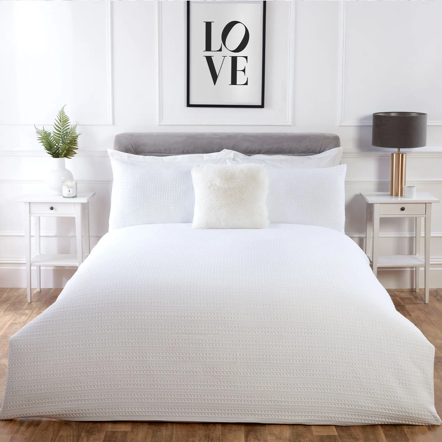 King Size Waffle Duvet Set - White
