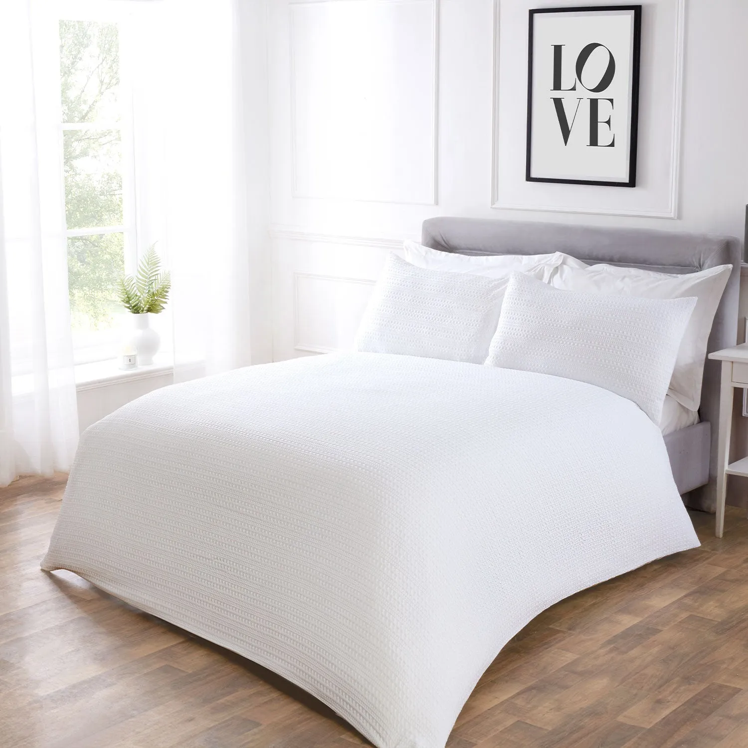 King Size Waffle Duvet Set - White